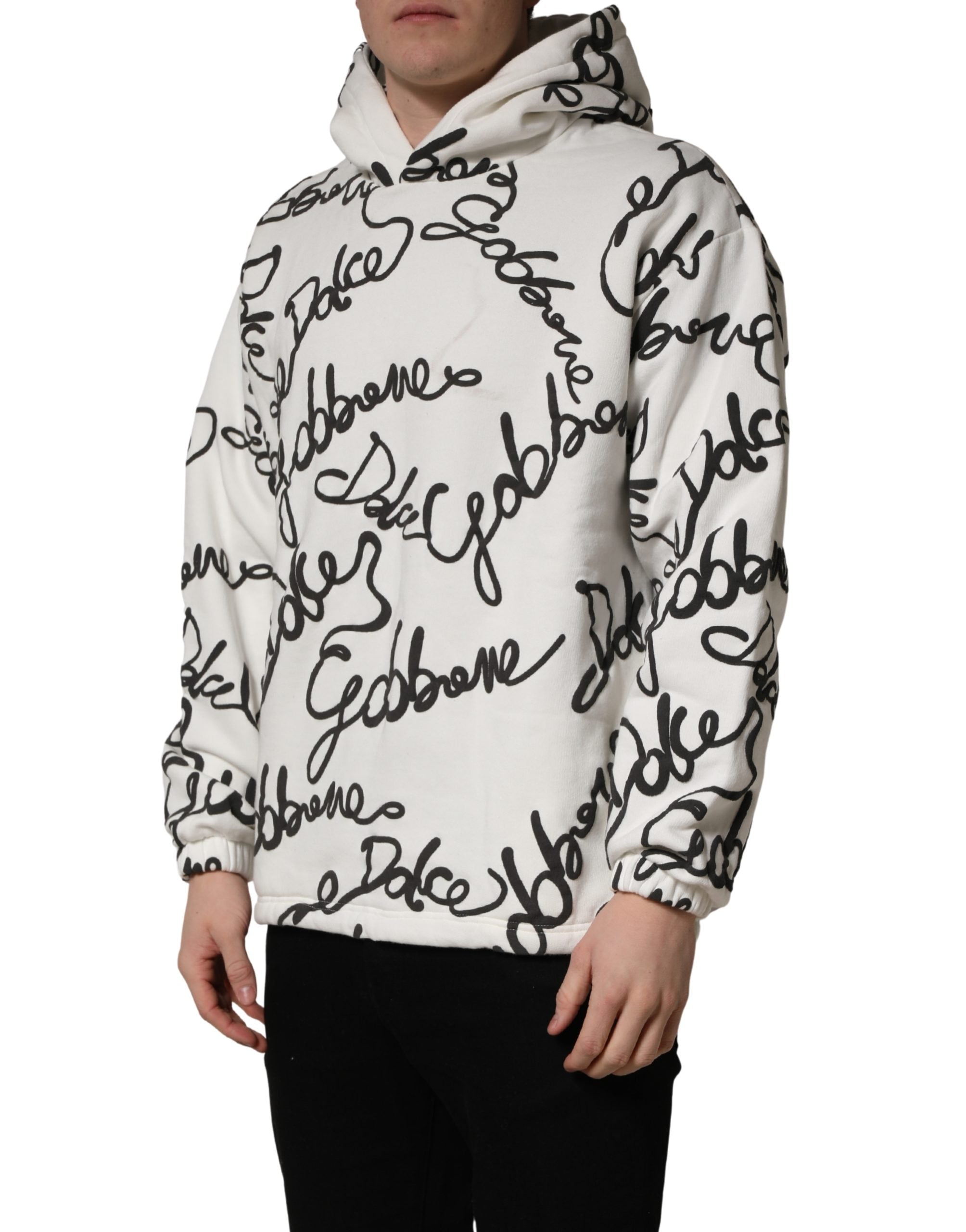 Dolce & Gabbana White Script Logo Print Cotton Sweatshirt Sweater
