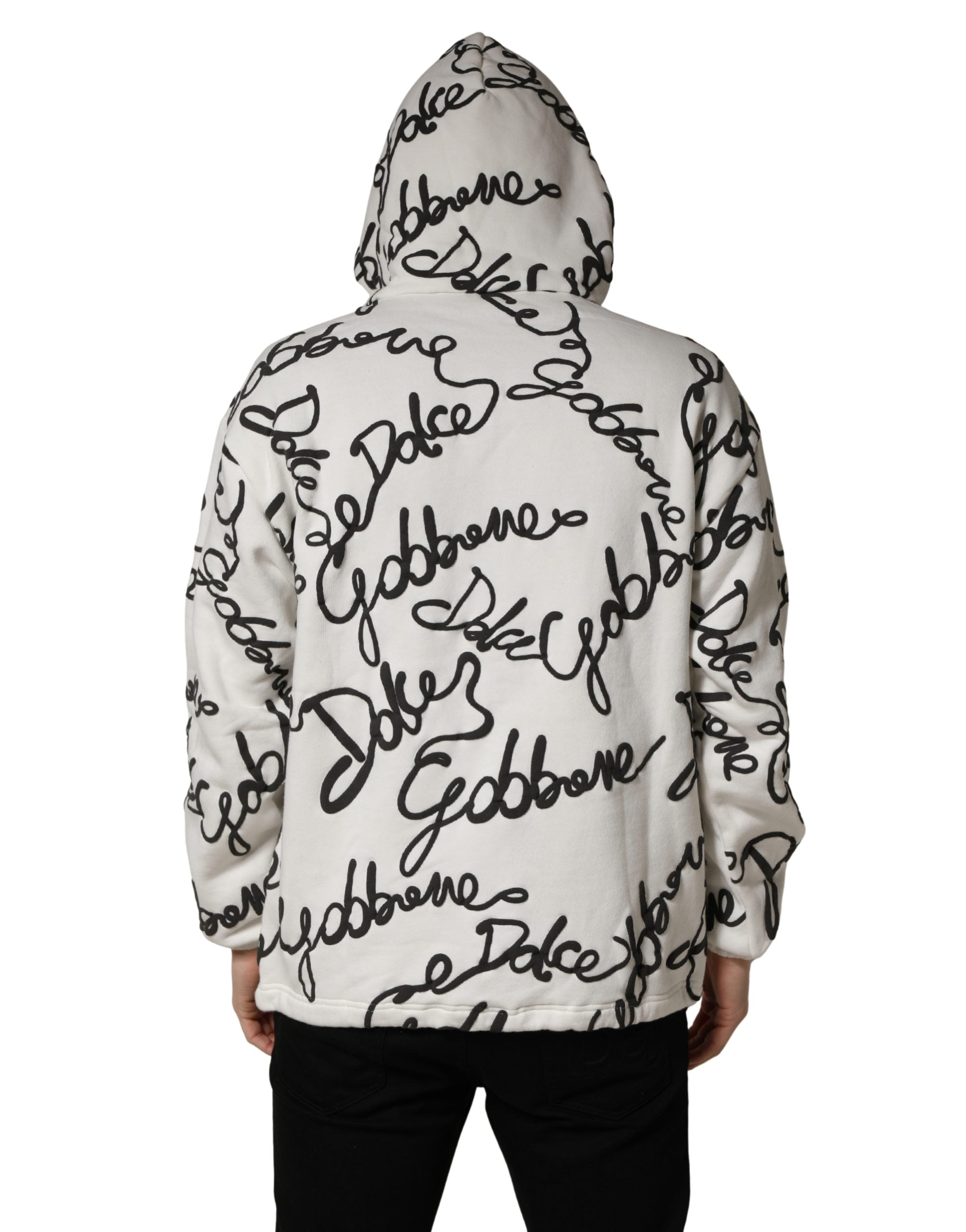 Dolce & Gabbana White Script Logo Print Cotton Sweatshirt Sweater