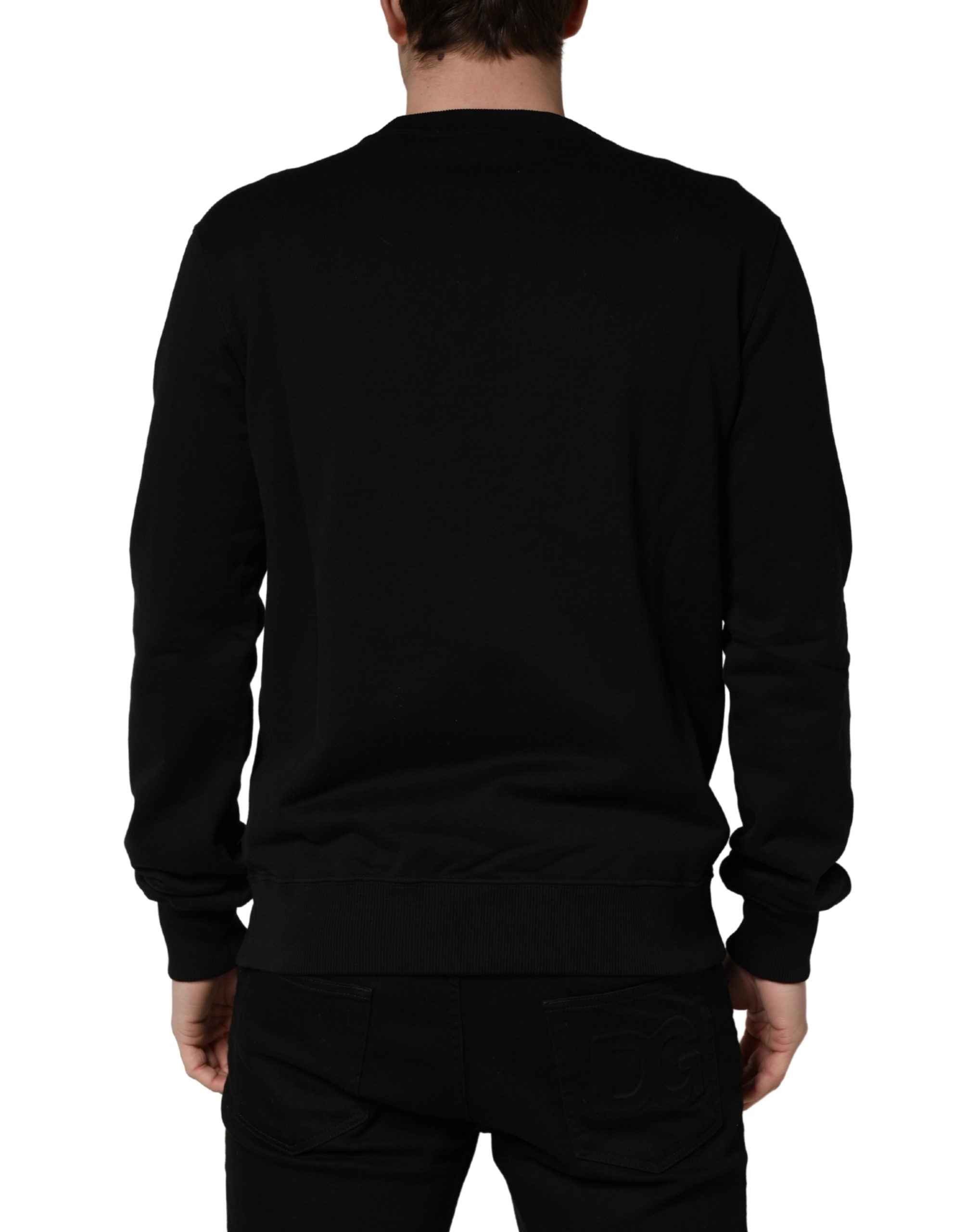 Dolce & Gabbana Black Embellished Cotton Sweatshirt Sweater