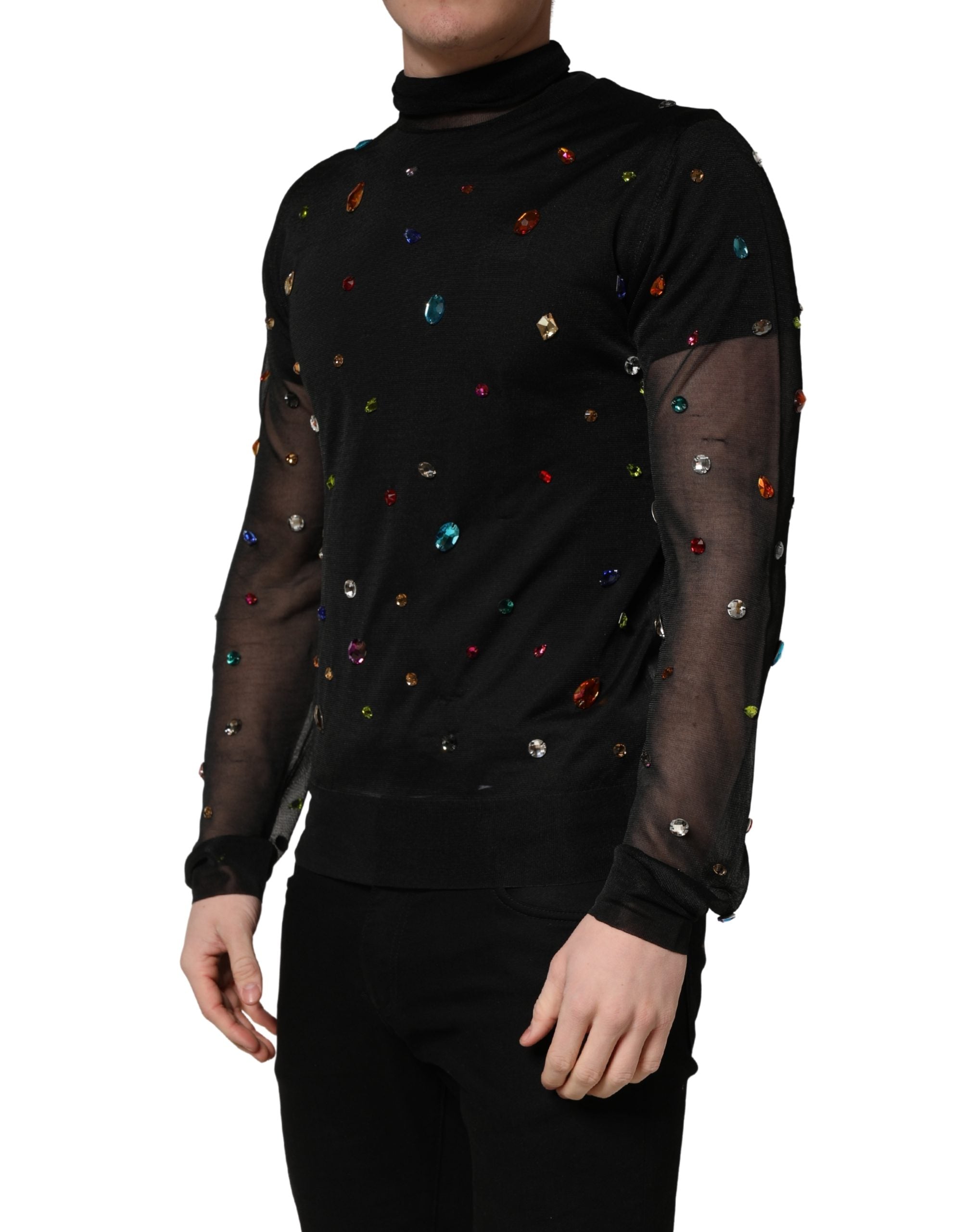 Dolce & Gabbana Black Crystal Embellished TurtleNeck Sweater