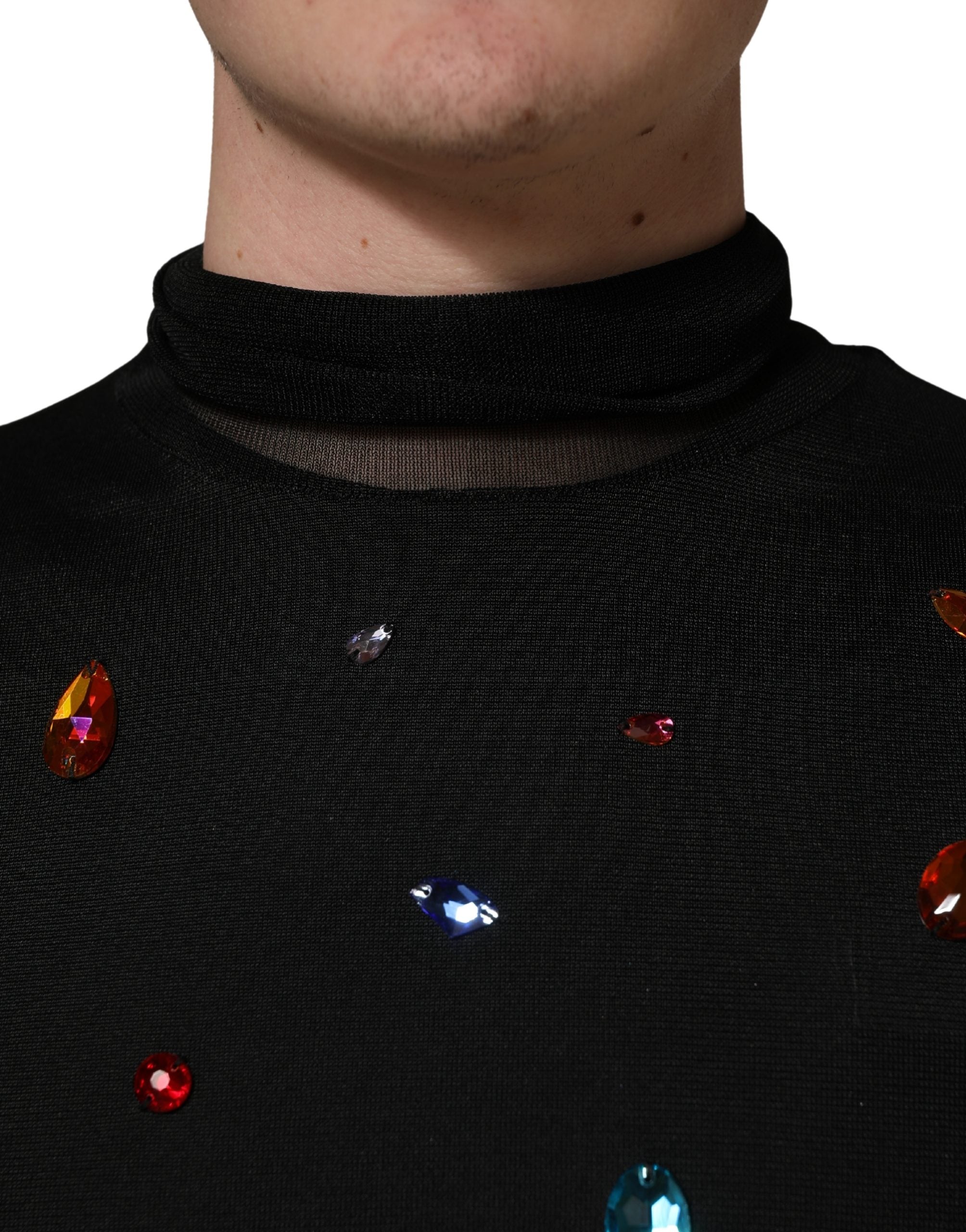 Dolce & Gabbana Black Crystal Embellished TurtleNeck Sweater