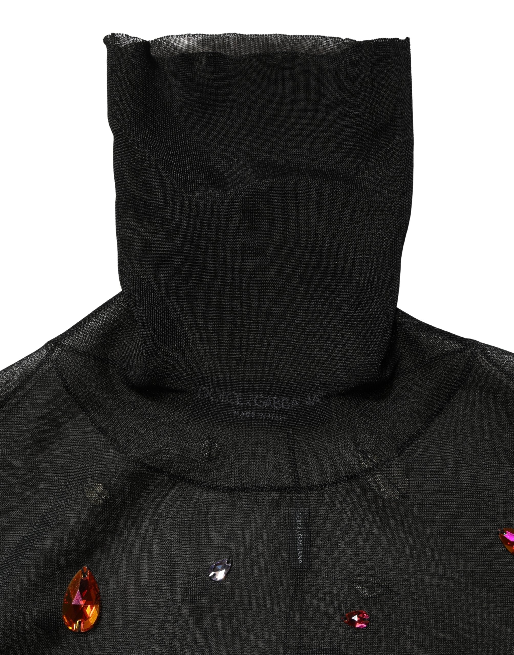 Dolce & Gabbana Black Crystal Embellished TurtleNeck Sweater