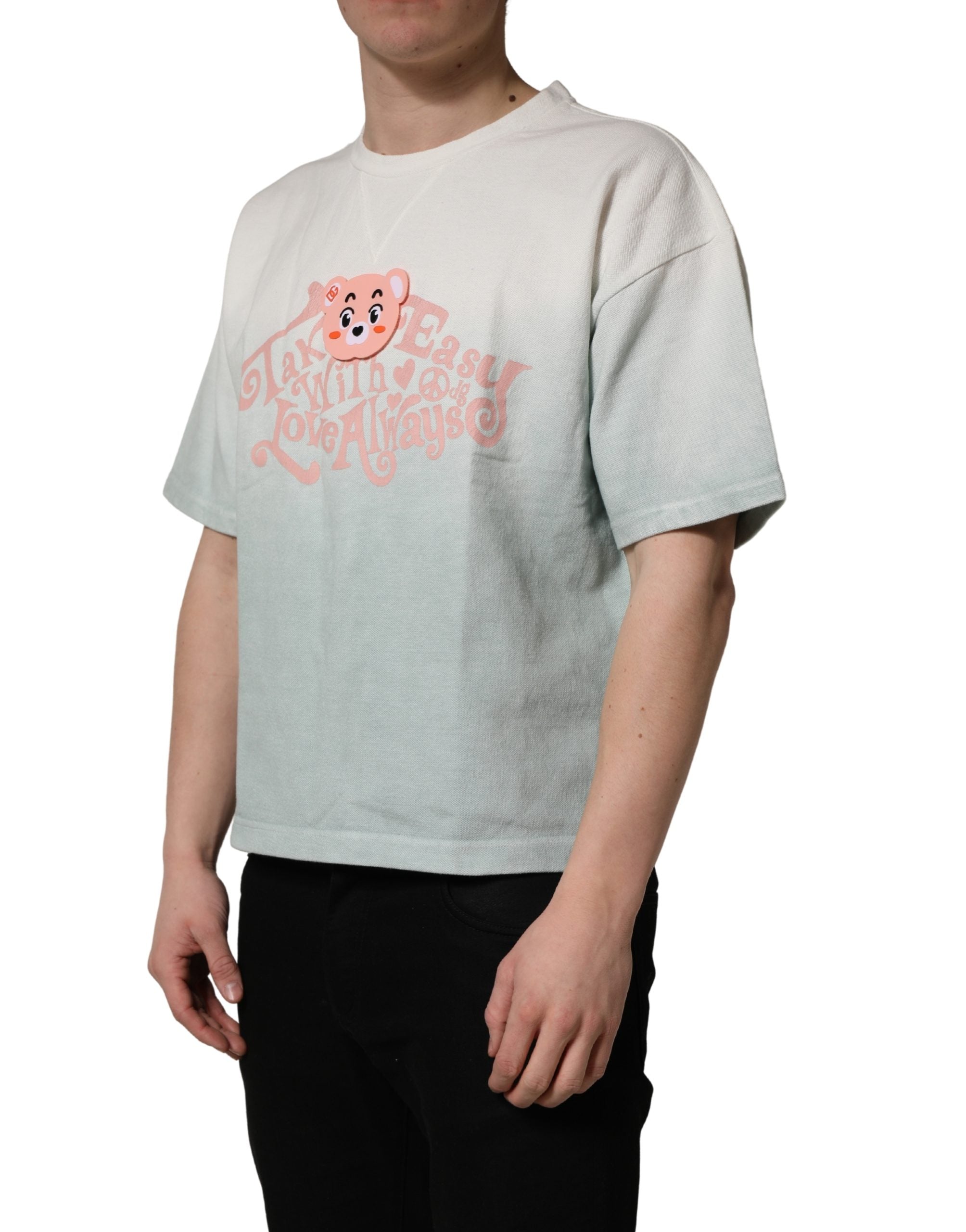 Dolce & Gabbana Green Tie-Dye Graphic Print Cotton Crewneck  T-shirt