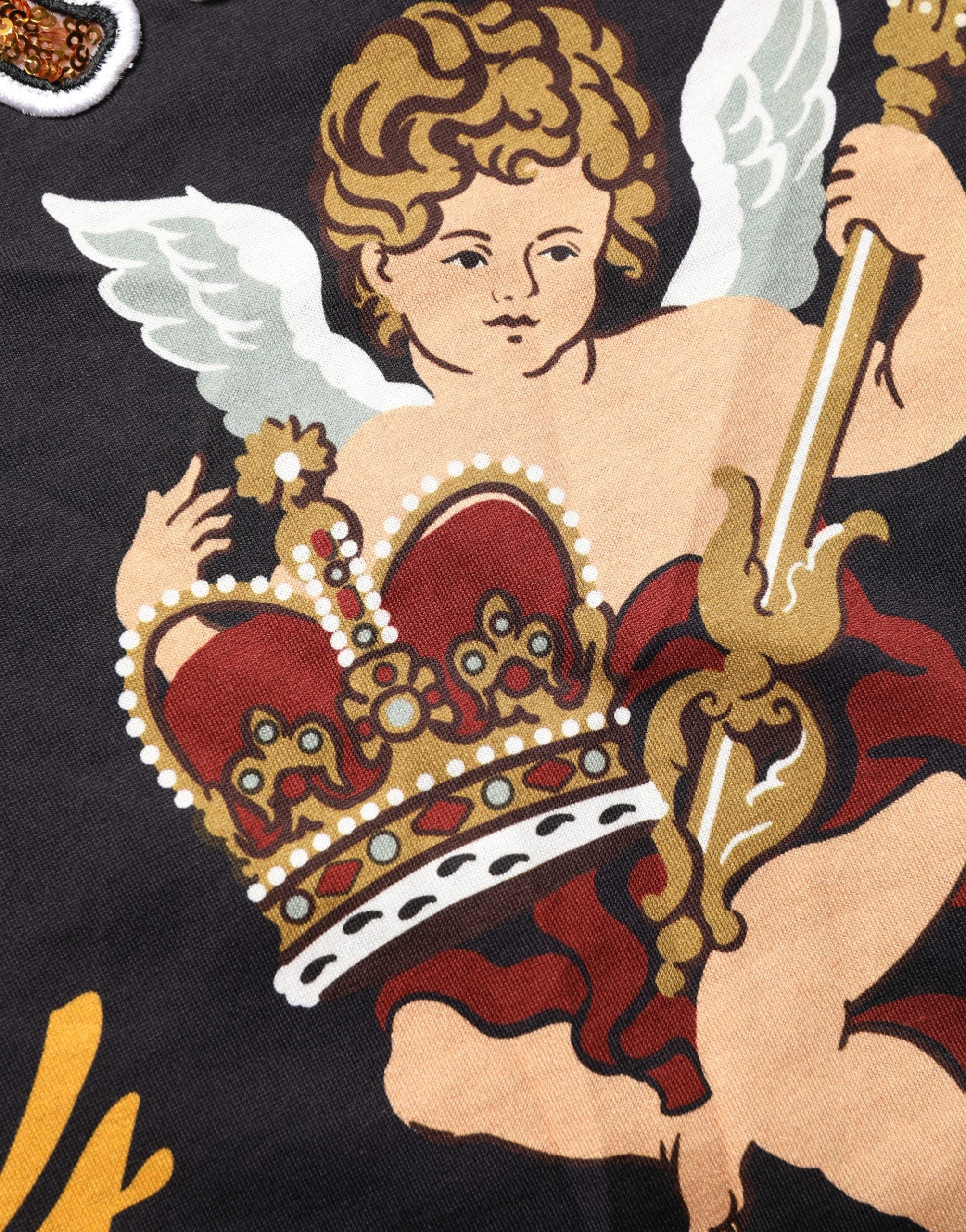 Dolce & Gabbana Black Angel Print Cotton Crew Neck T-shirt