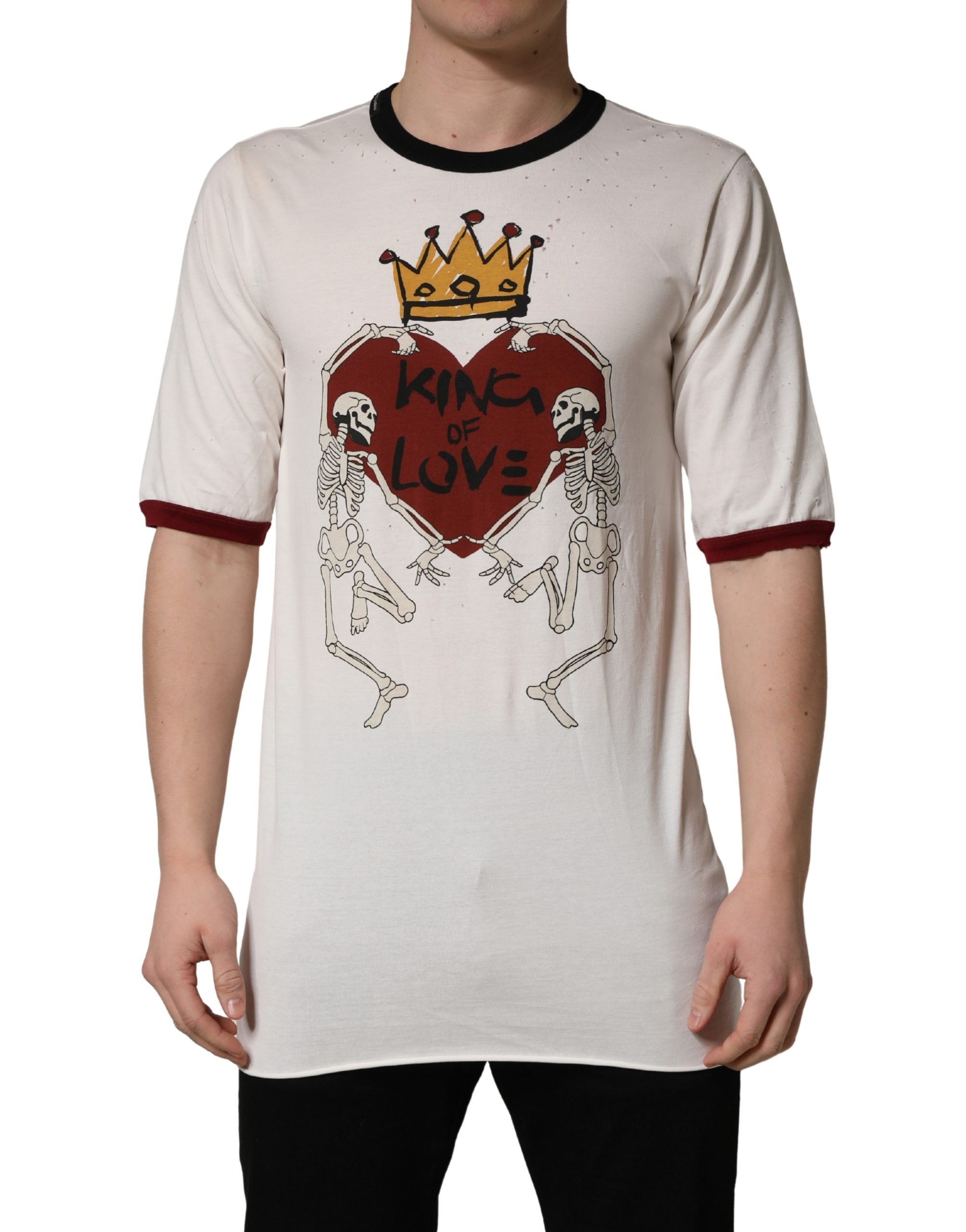 Dolce & Gabbana White King Of Love Print Cotton Men Jersey T-shirt