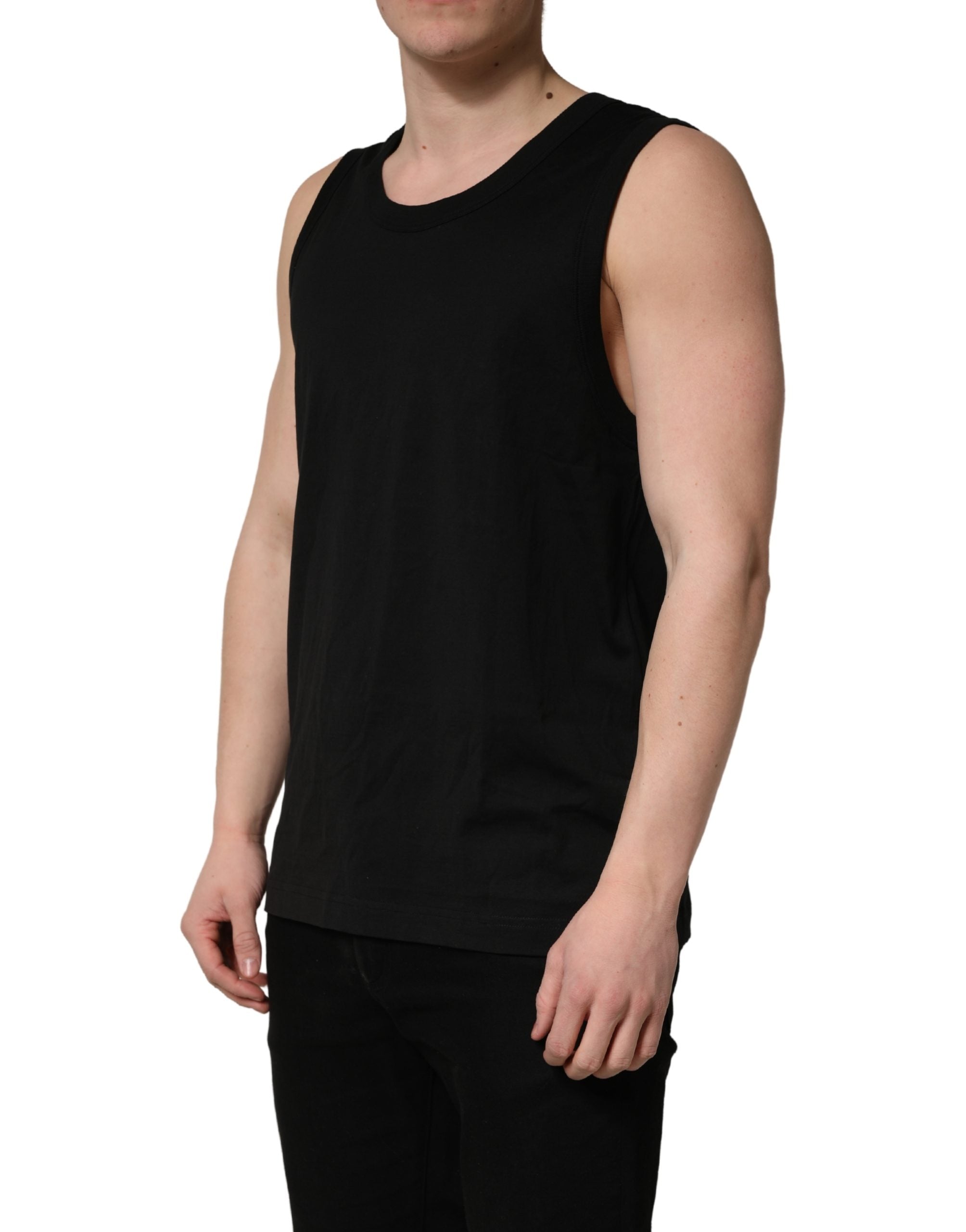 Dolce & Gabbana Black Cotton Sleeveless Men Tank Top T-shirt