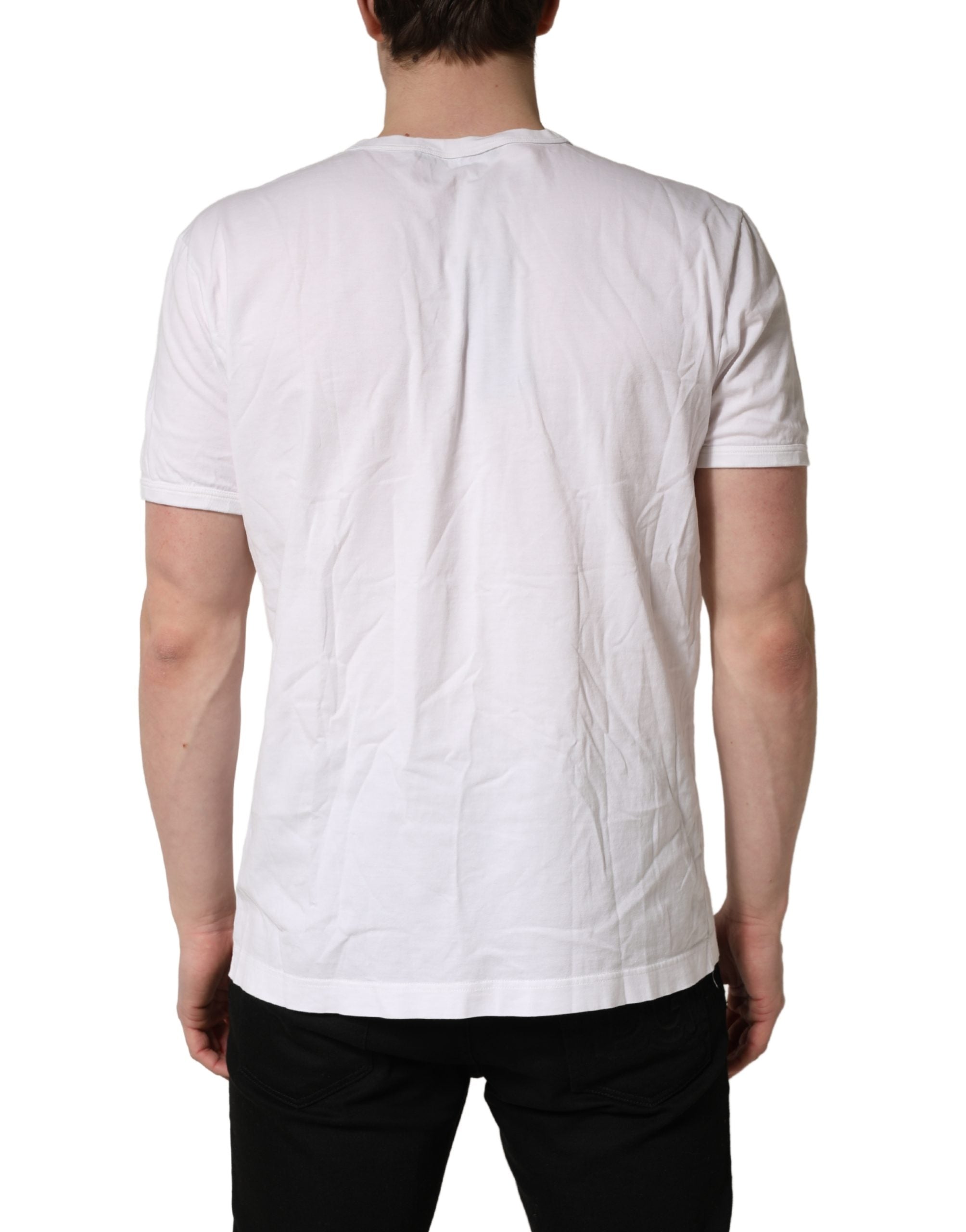 Dolce & Gabbana White Cotton DG Crown Embossed Men T-shirt