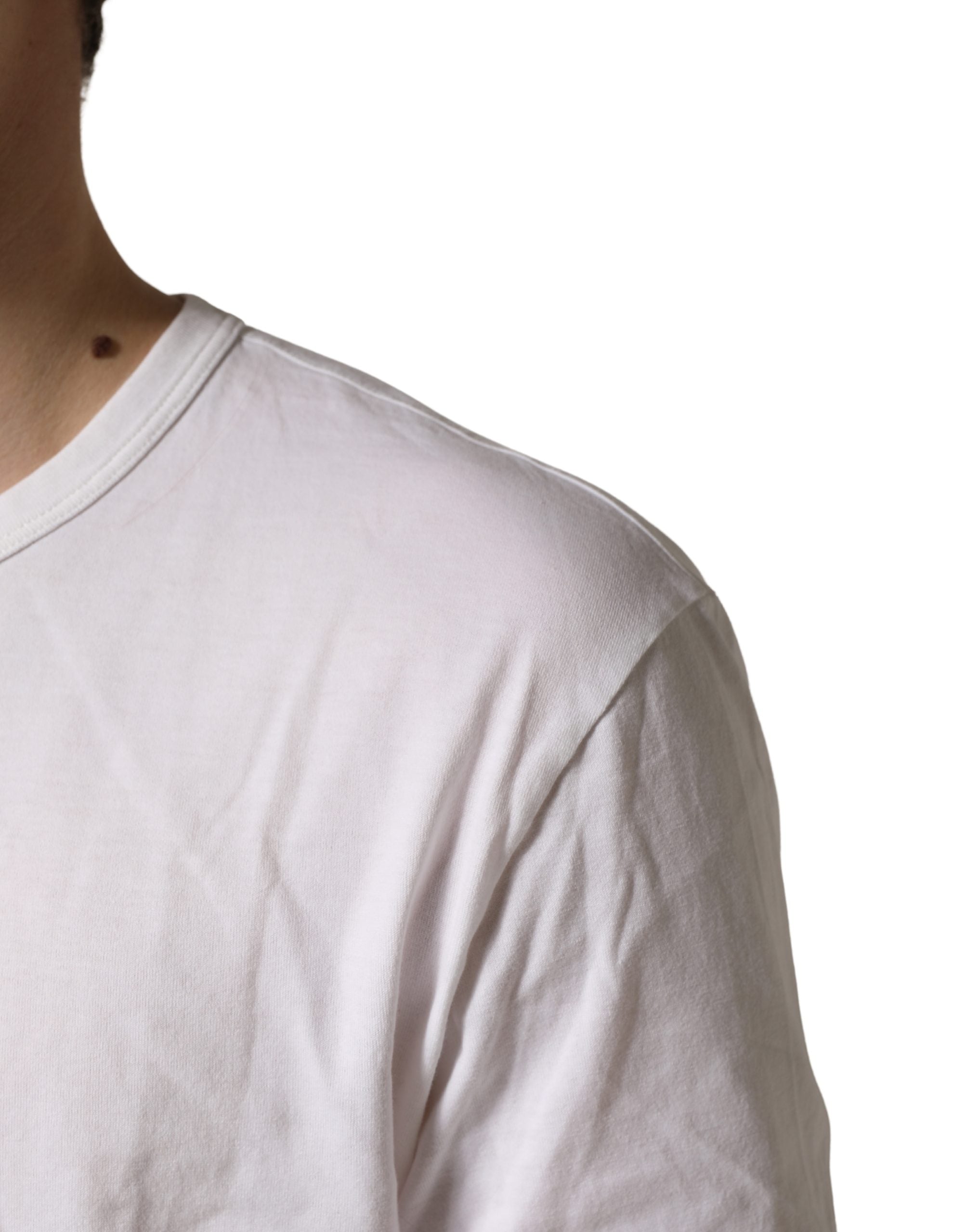 Dolce & Gabbana White Cotton DG Crown Embossed Men T-shirt