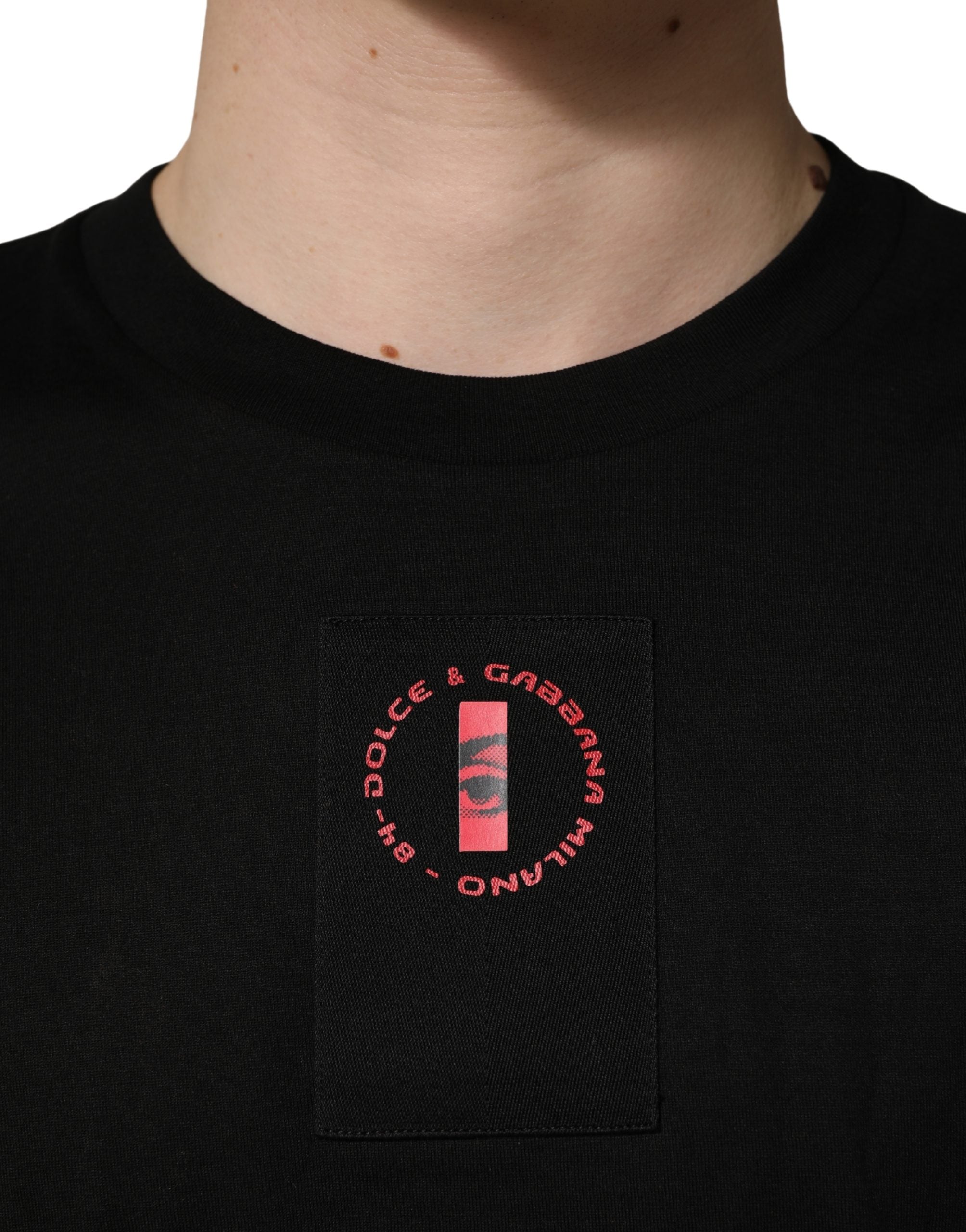 Dolce & Gabbana Black Cotton Jersey Logo Patch Crew Neck T-shirt