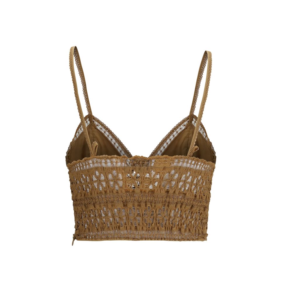 Charo Ruiz Brown Cotton Sleeveles T-Shirt