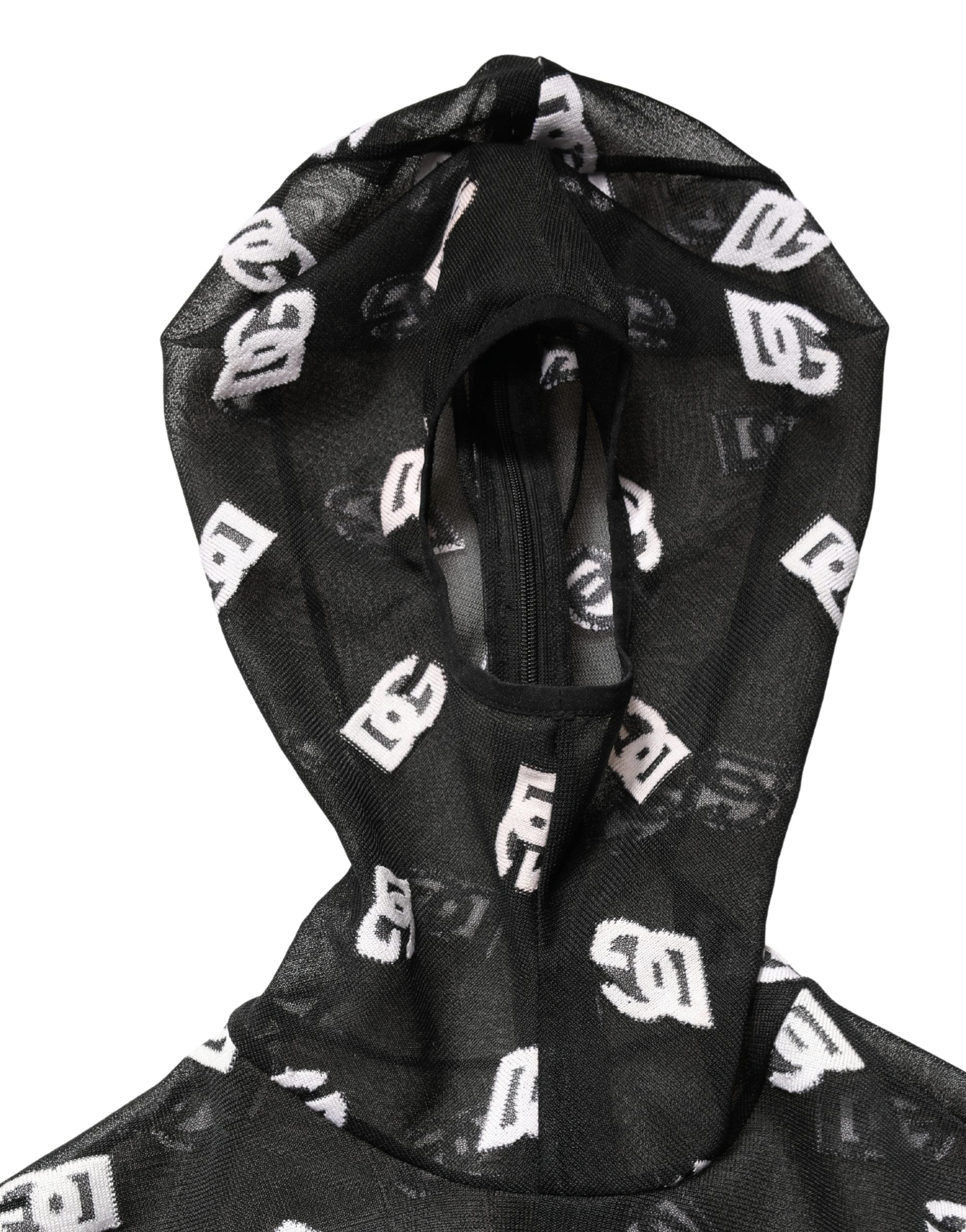 Dolce & Gabbana Black White Logo Print Hooded Jumpsuit