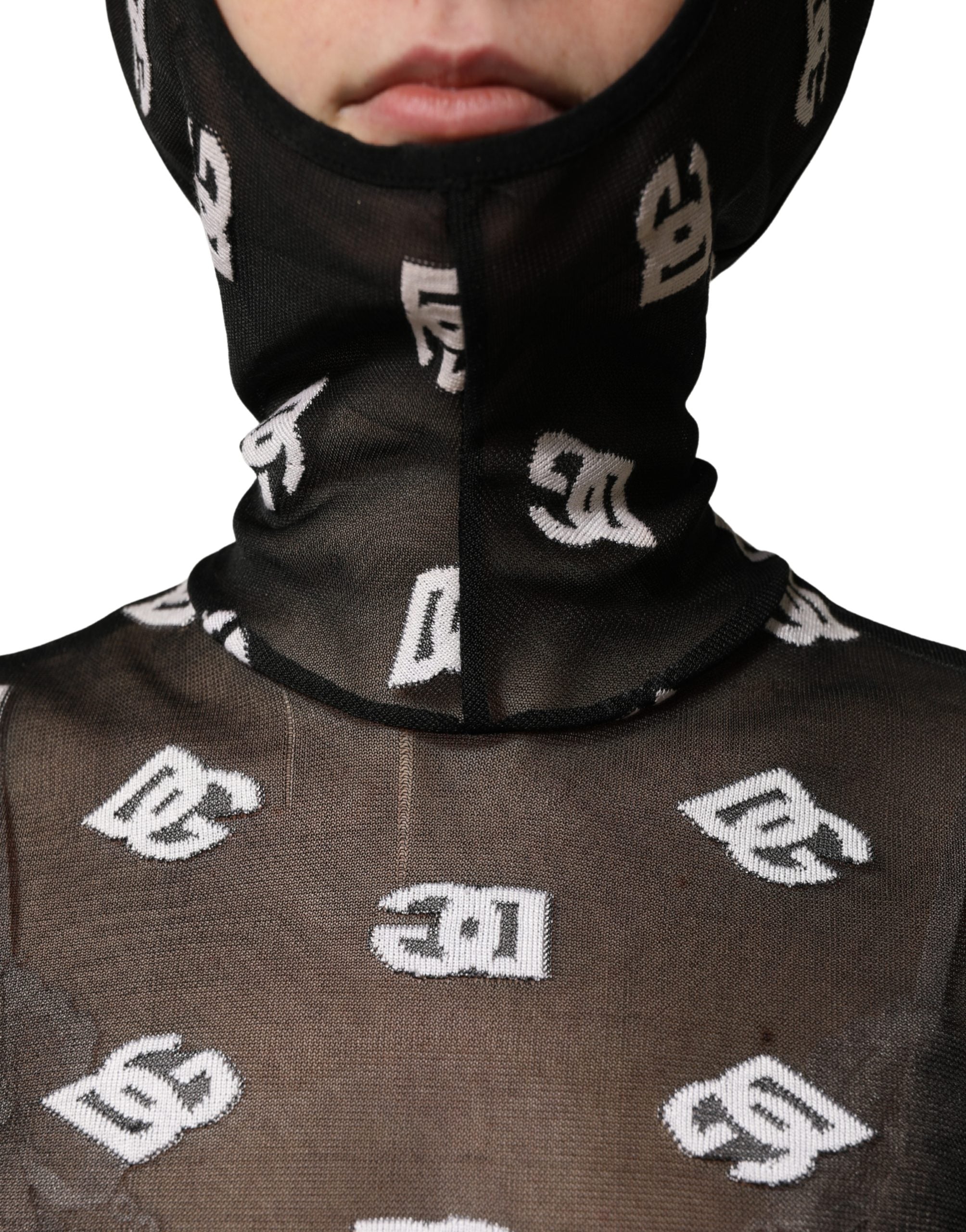 Dolce & Gabbana Black White Logo Print Hooded Jumpsuit