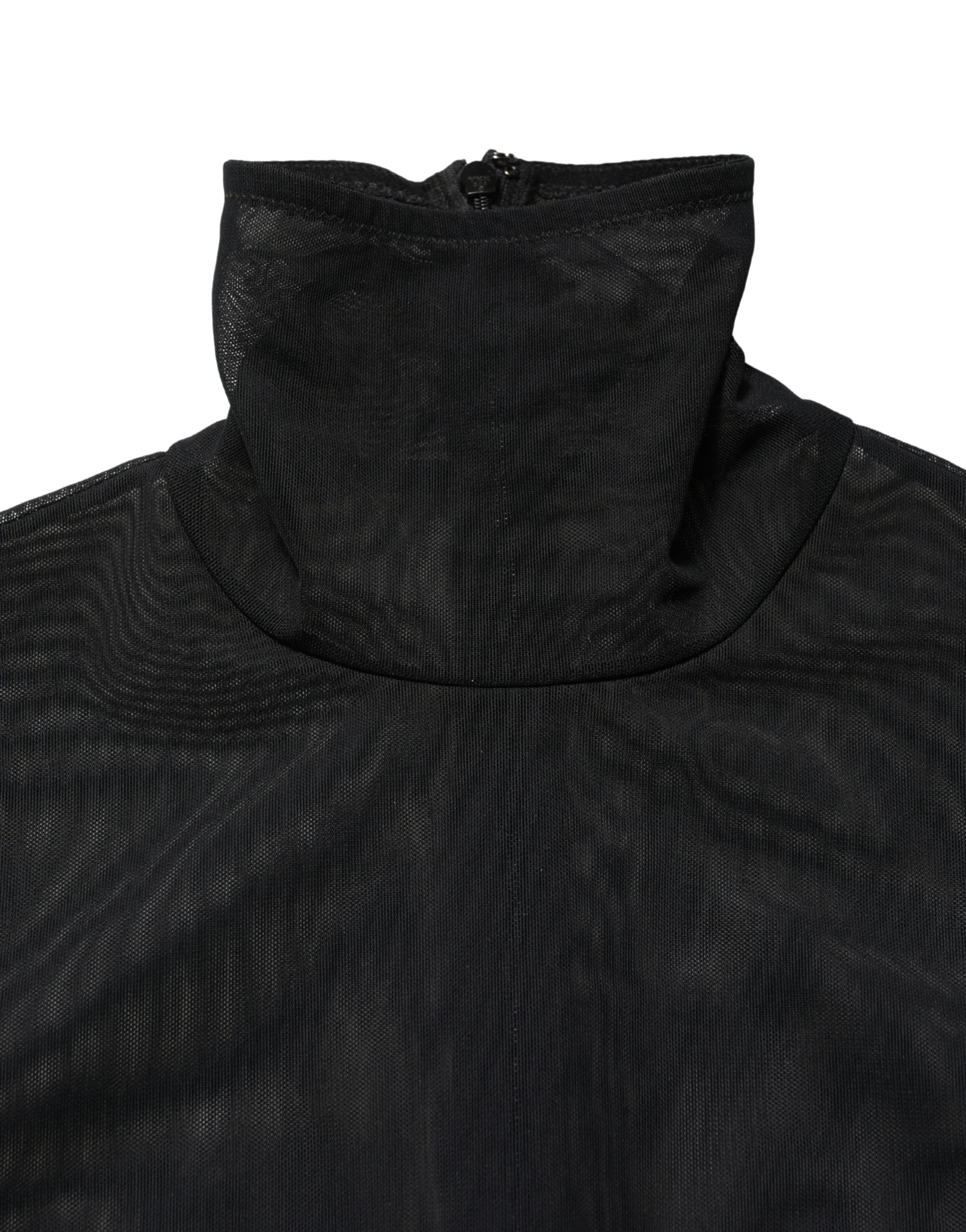 Dolce & Gabbana Black Nylon Sheer Turtleneck Jumpsuit