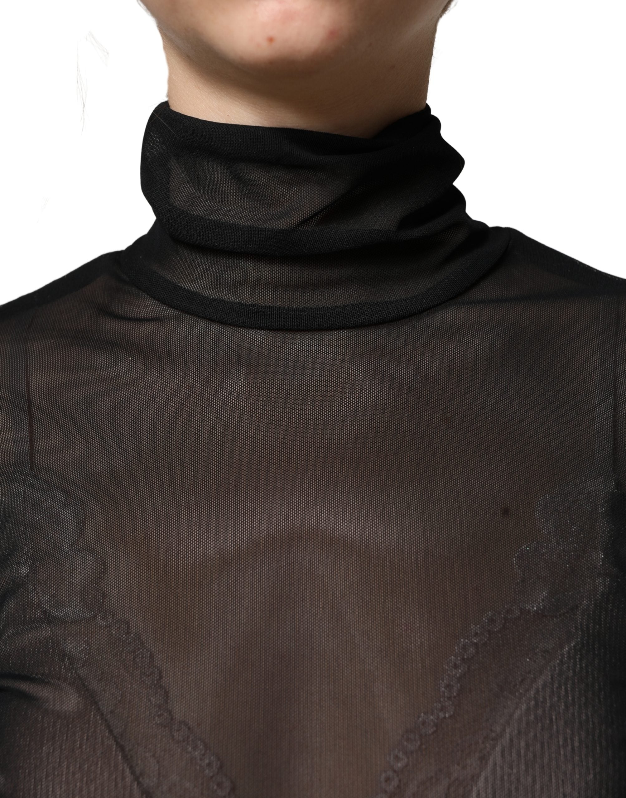 Dolce & Gabbana Black Nylon Sheer Turtleneck Jumpsuit