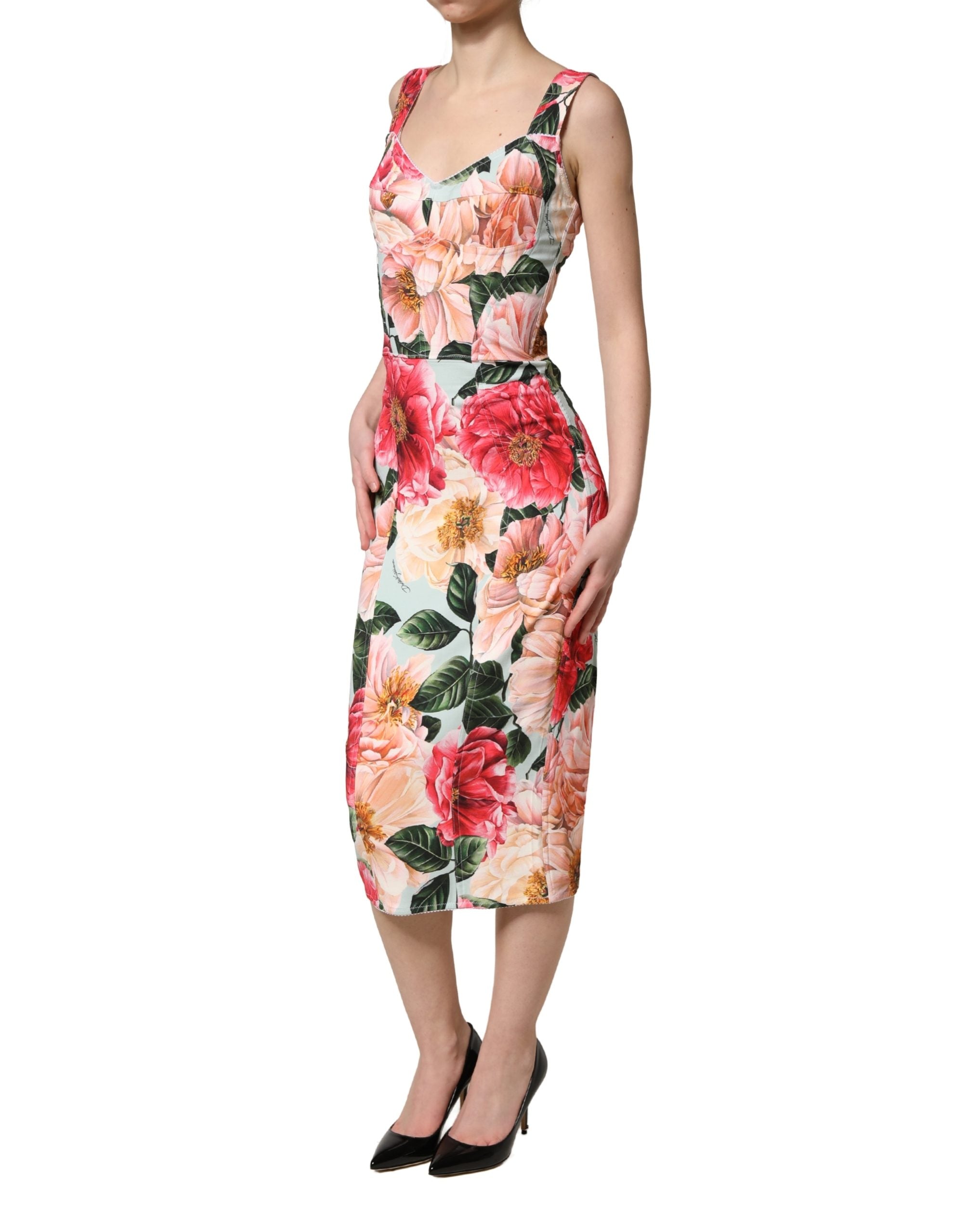 Dolce & Gabbana Multicolor Floral Print Viscose Sheath Dress