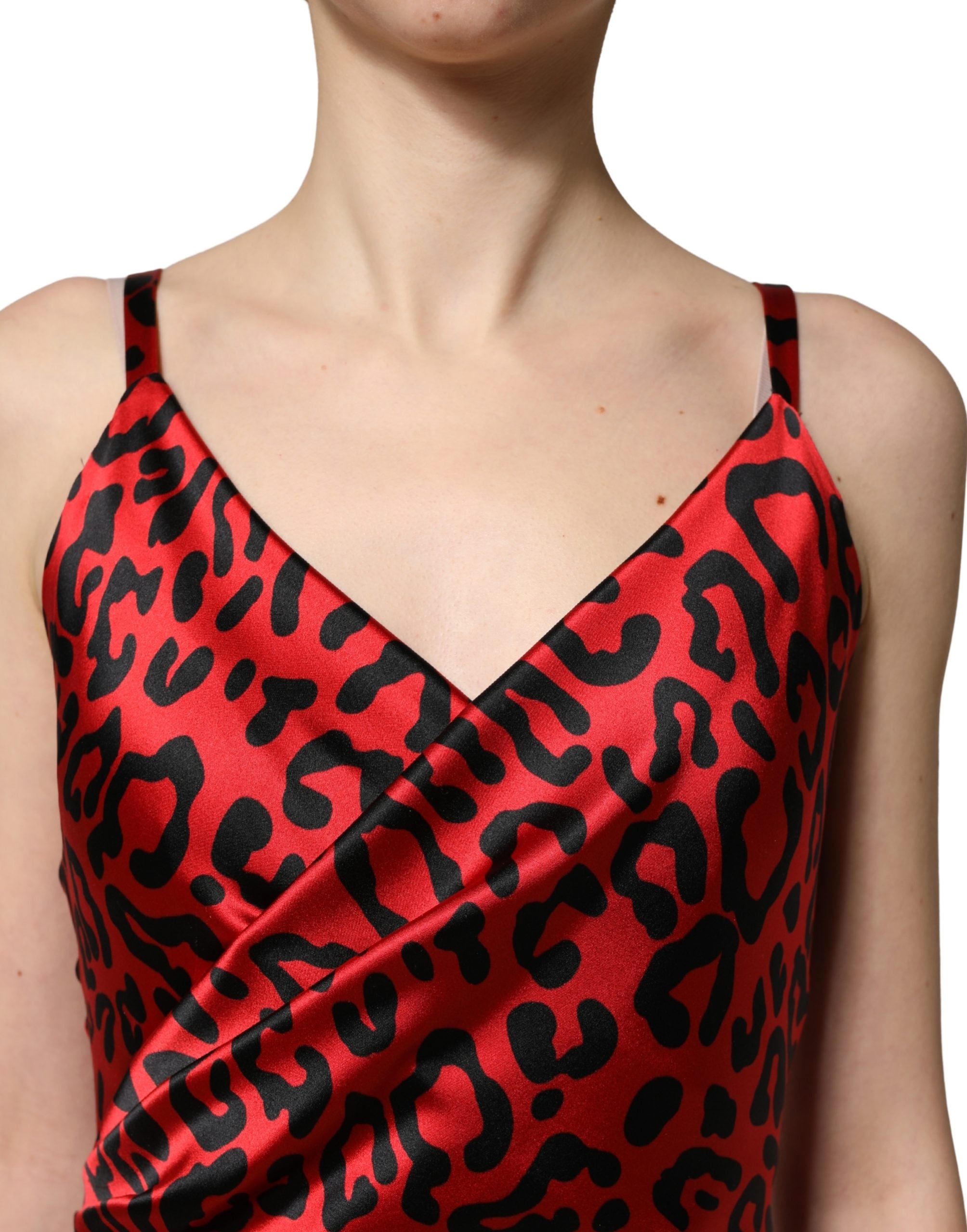Dolce & Gabbana Red Leopard Print Silk Side Slit Maxi Dress