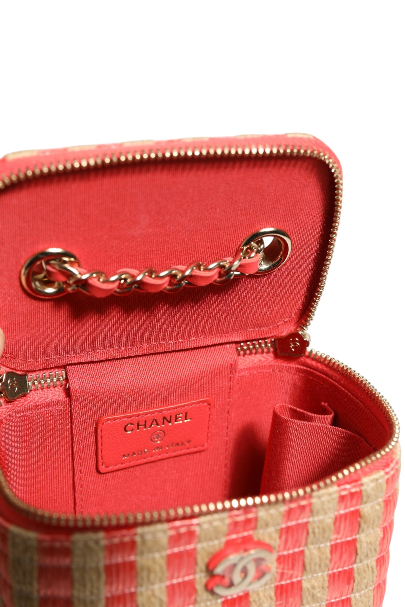 Chanel Raffia Jute Striped Mini Vanity Case