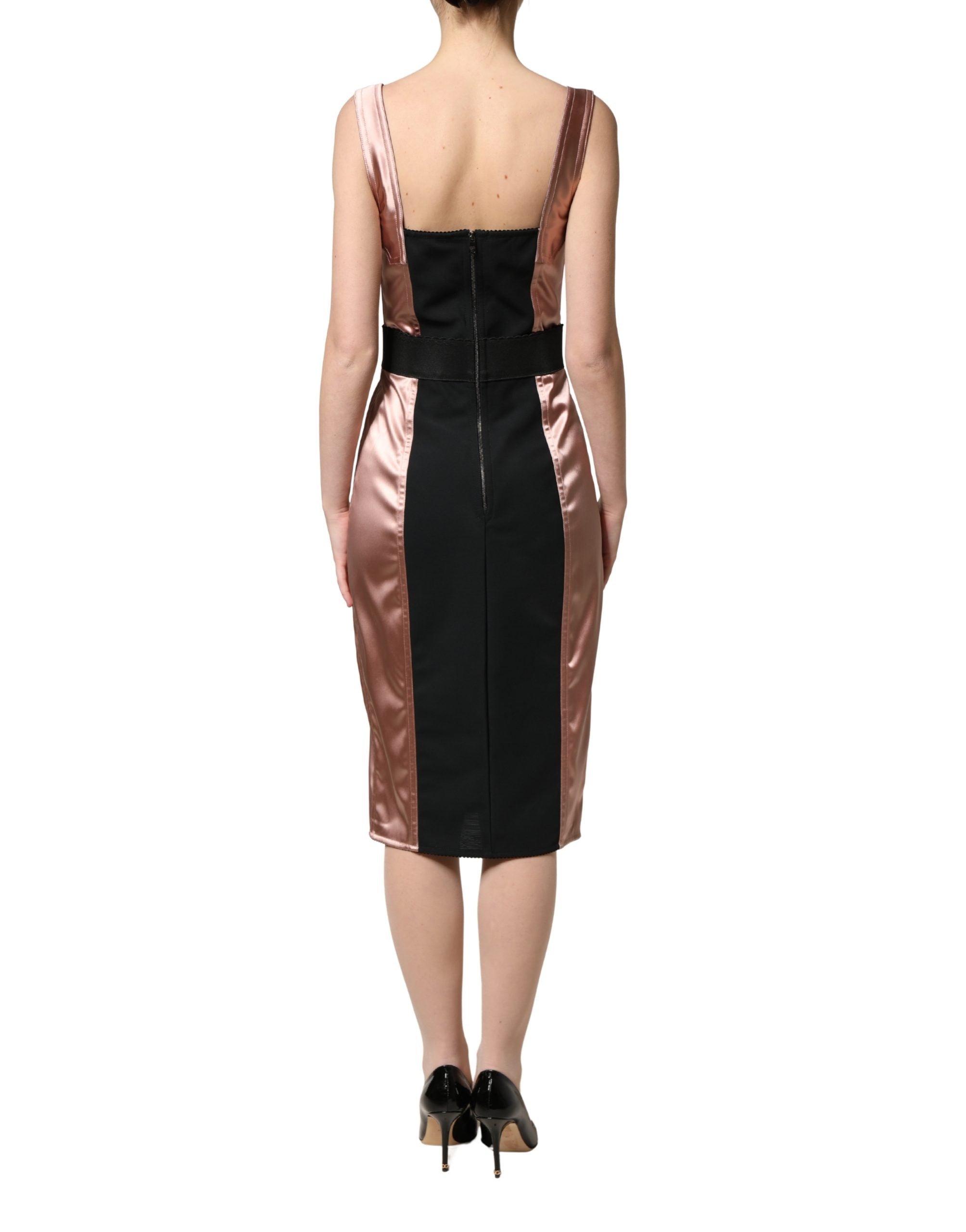 Dolce & Gabbana Pink Satin Sweetheart Sheath Corset Midi Dress