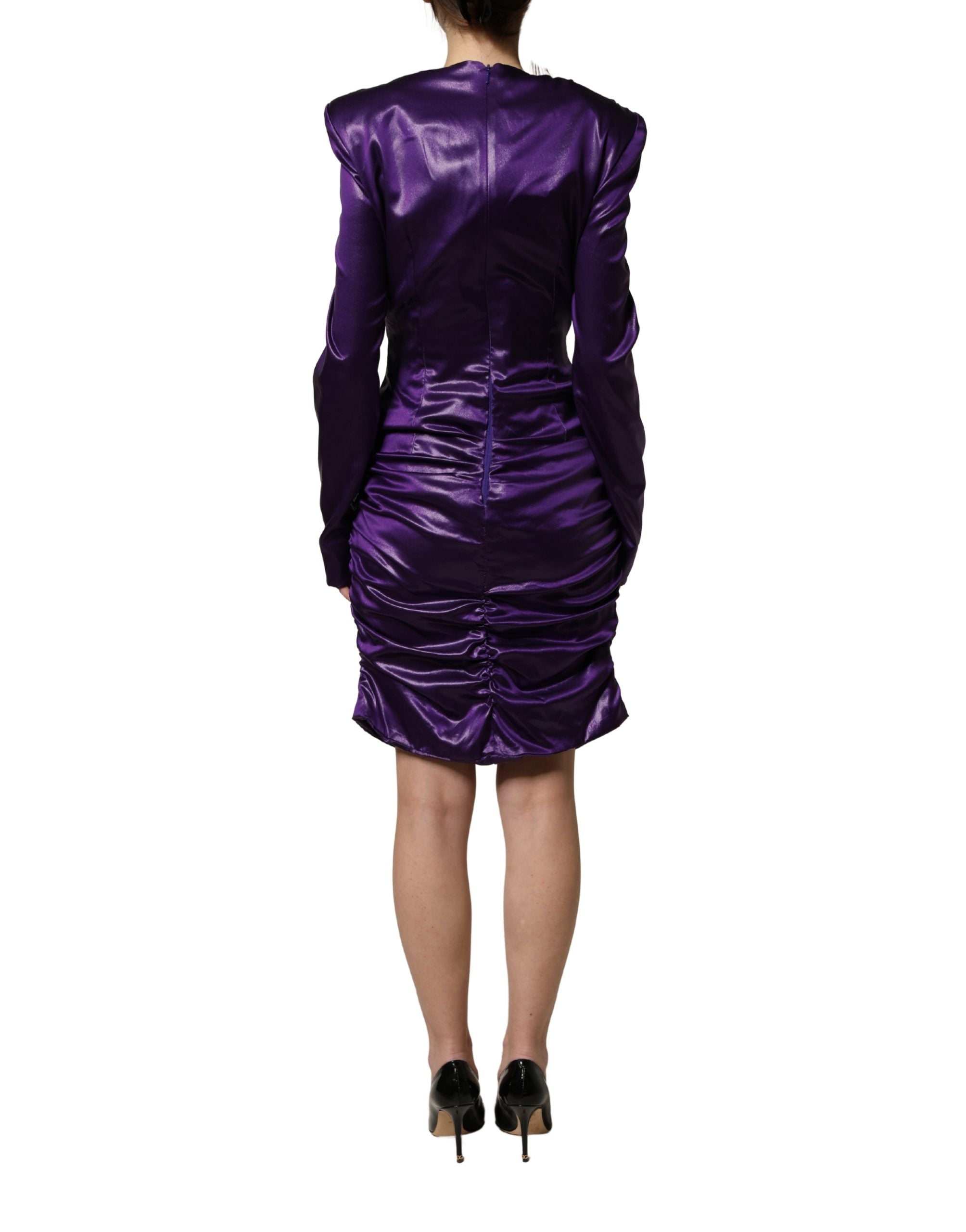 Dolce & Gabbana Metallic Purple Long Sleeve Cut-Out Mini Dress