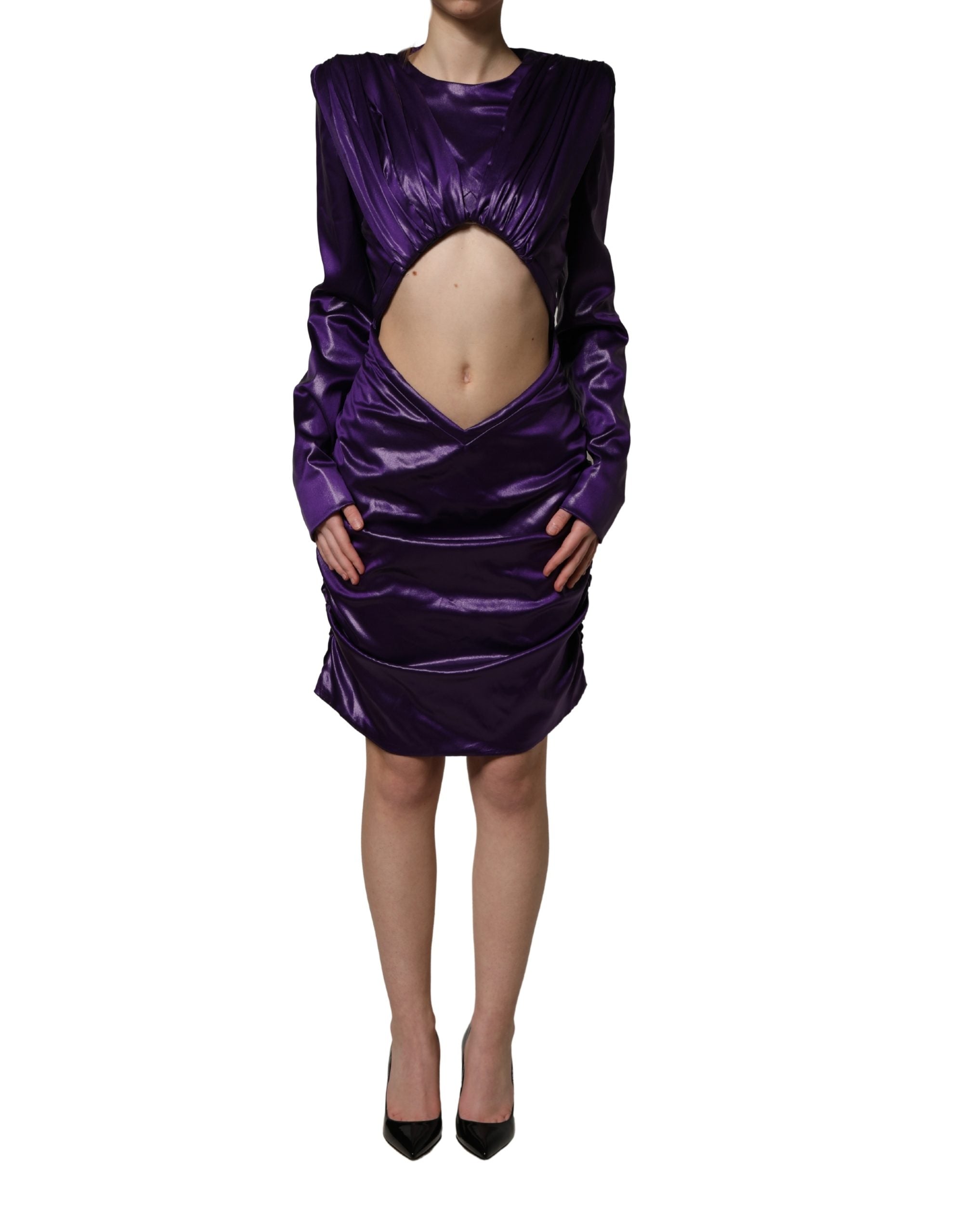 Dolce & Gabbana Metallic Purple Long Sleeve Cut-Out Mini Dress