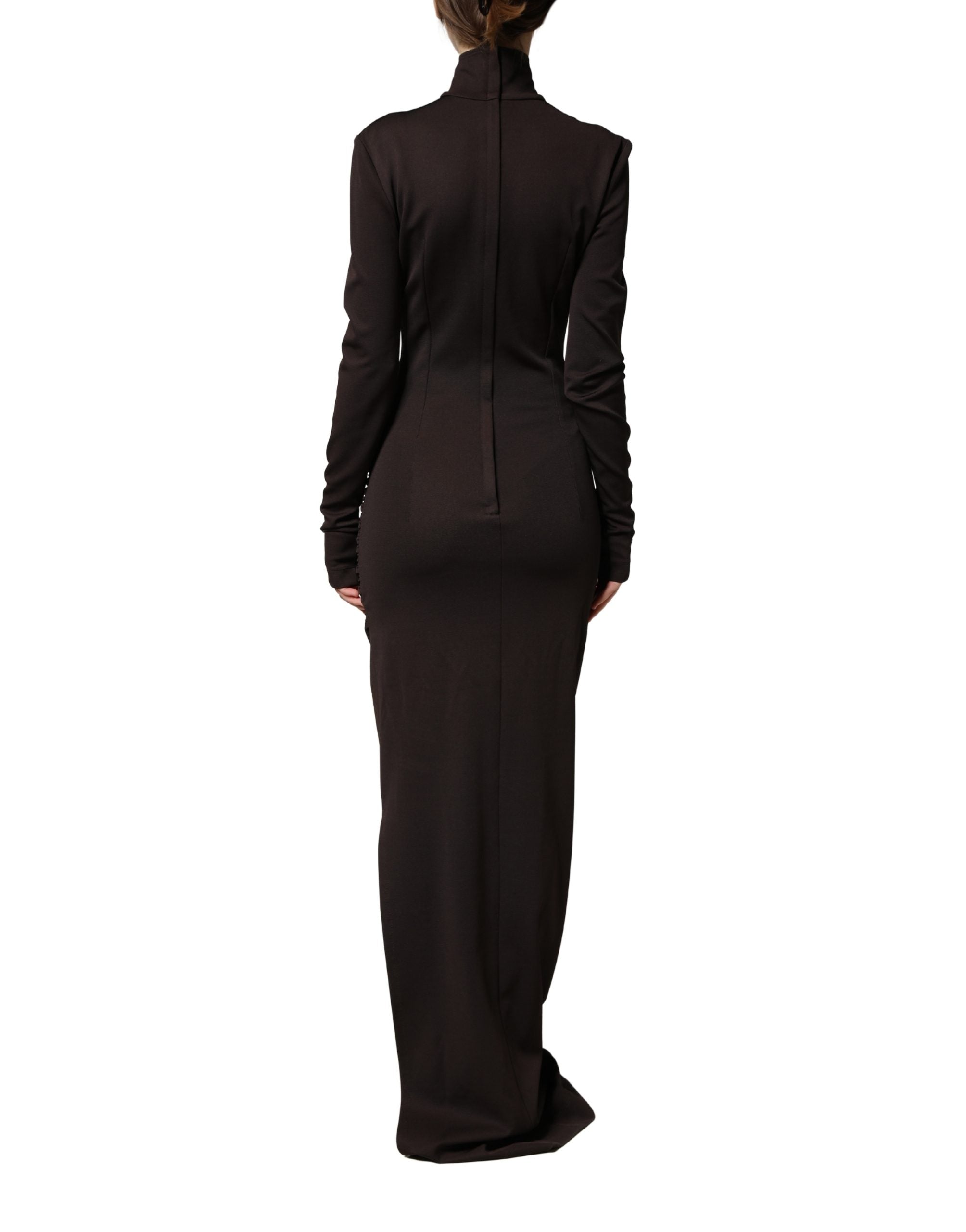 Dolce & Gabbana Brown Turtleneck Jersey Long Maxi Dress
