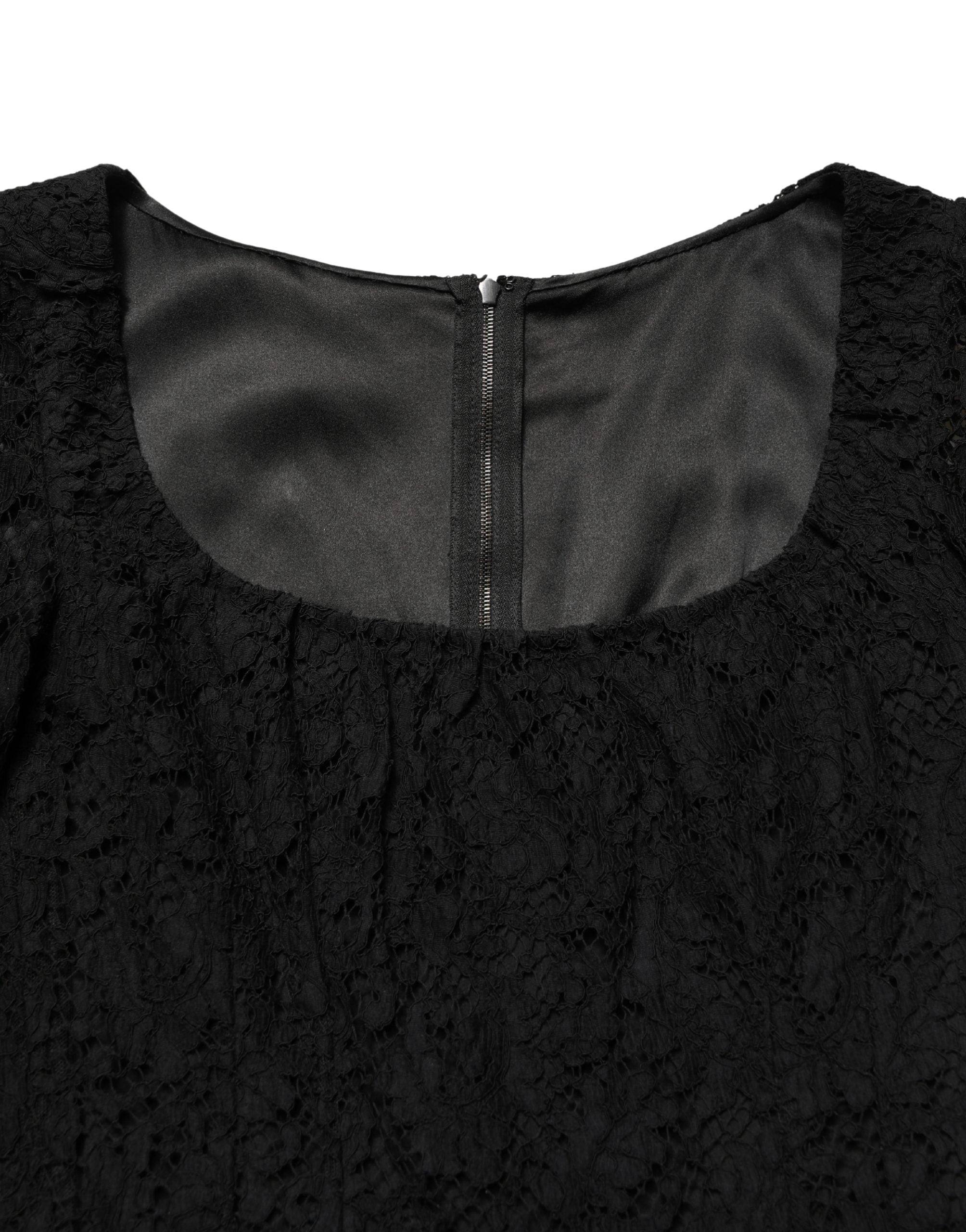 Dolce & Gabbana Black Lace Square Neck LongSleeve Maxi Dress