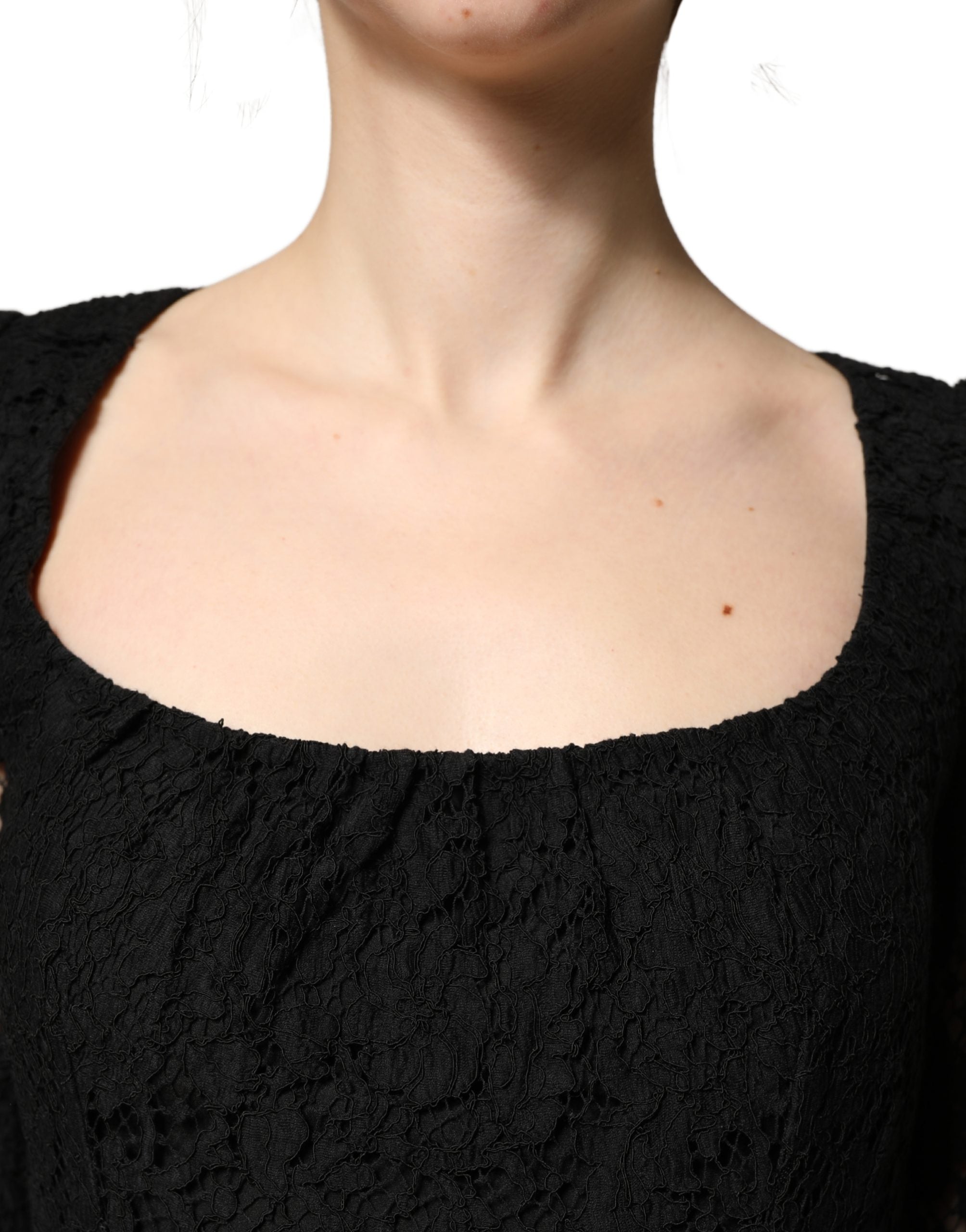 Dolce & Gabbana Black Lace Square Neck LongSleeve Maxi Dress