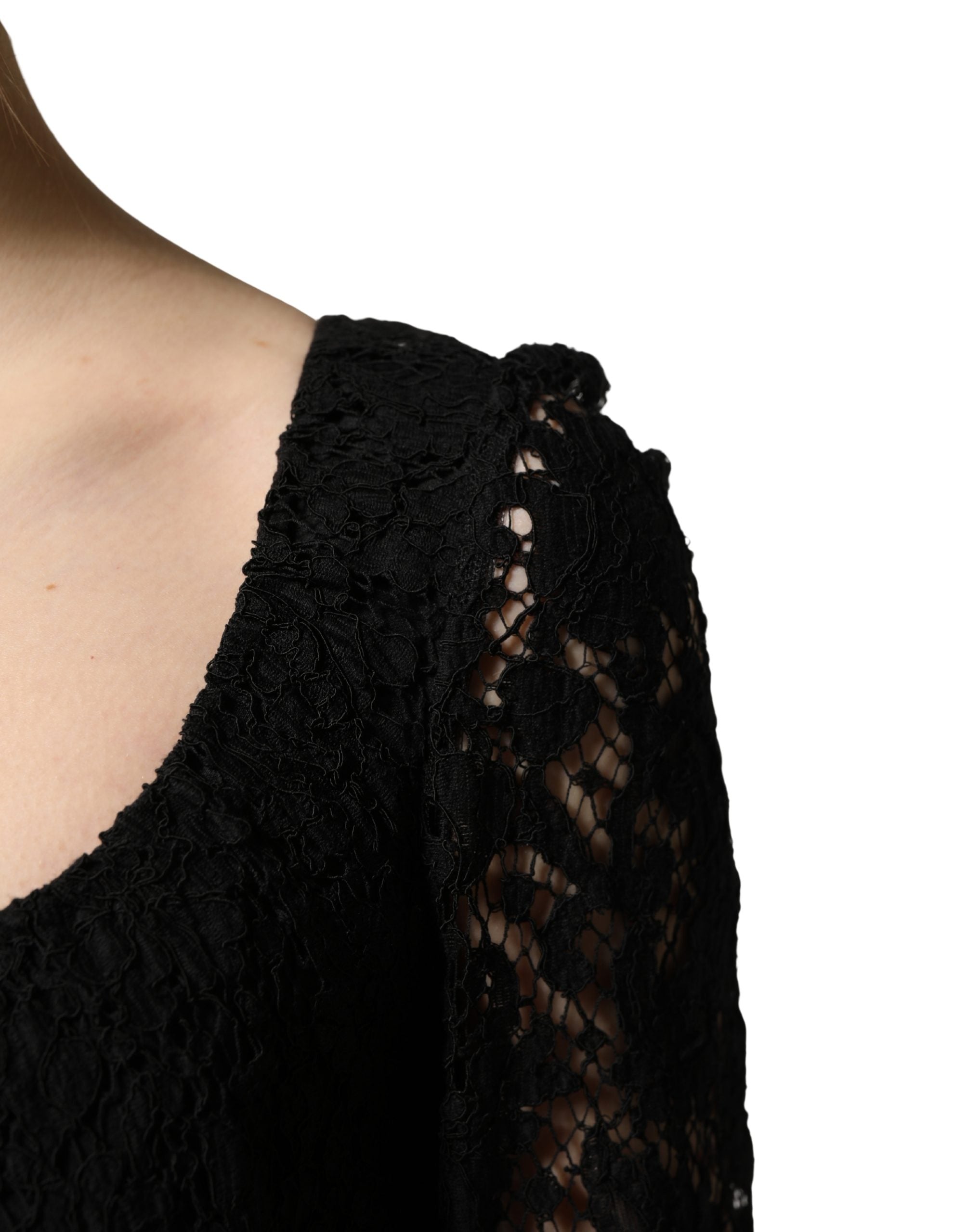 Dolce & Gabbana Black Lace Square Neck LongSleeve Maxi Dress