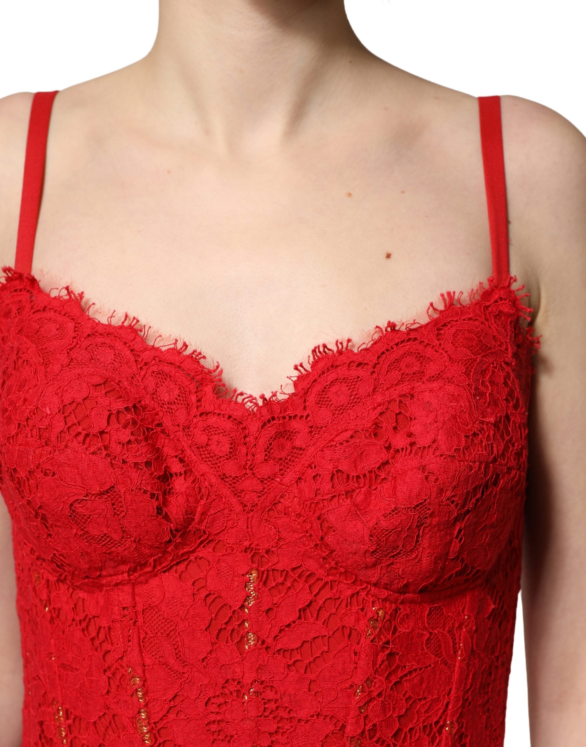 Dolce & Gabbana Red Corset Lace Bodice Draped Long Gown Dress