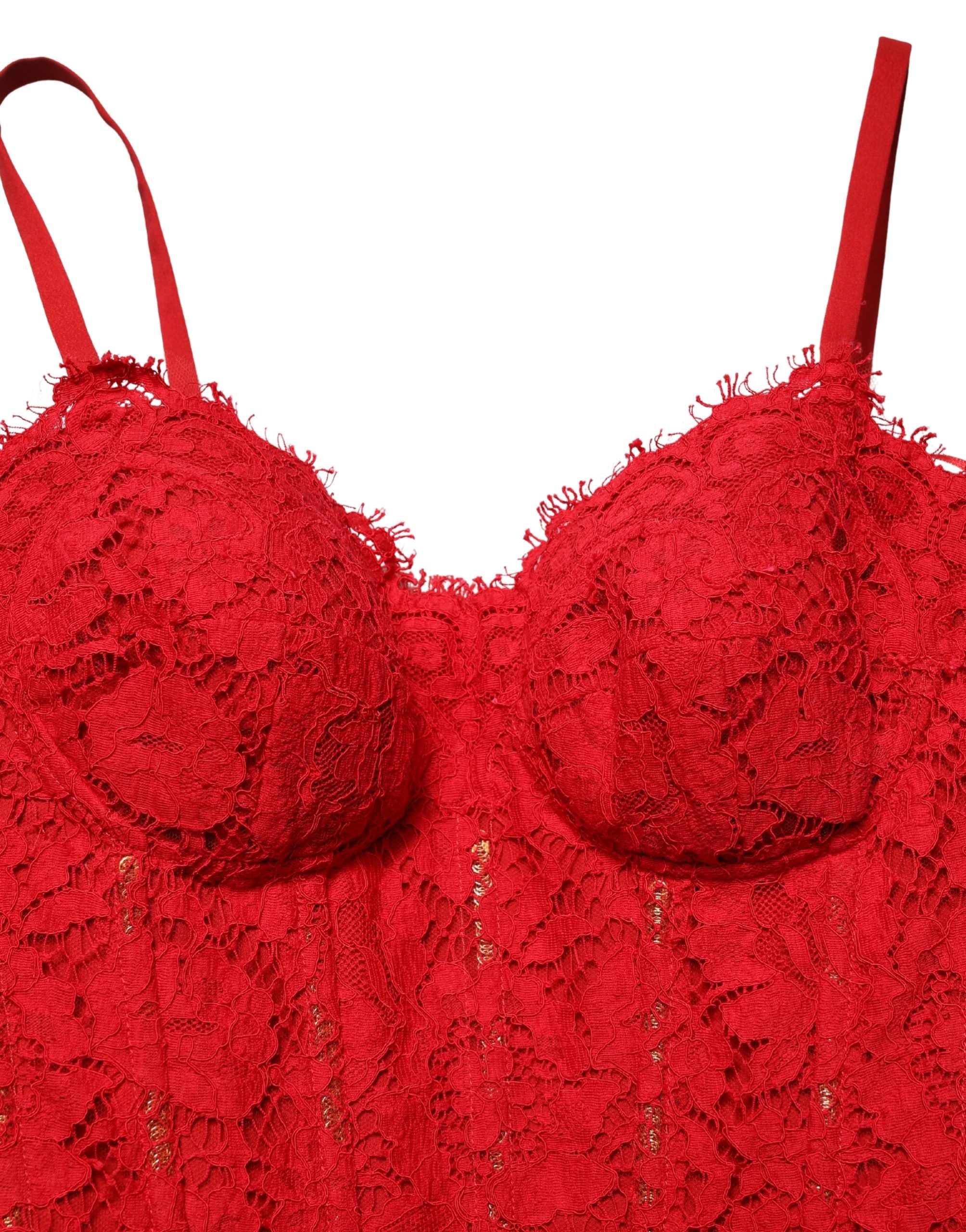 Dolce & Gabbana Red Corset Lace Bodice Draped Long Gown Dress