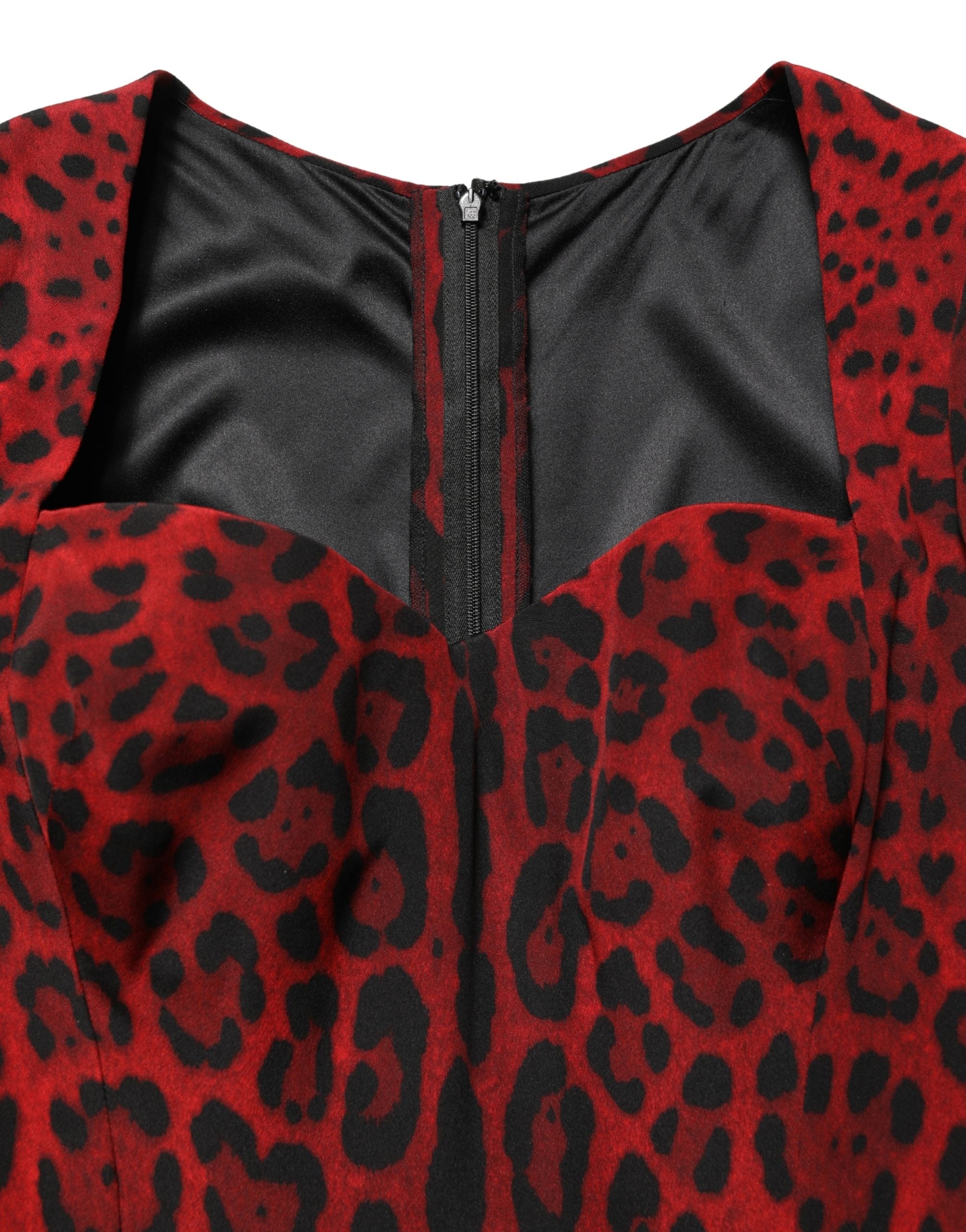 Dolce & Gabbana Red Leopard Print Sheath Long Sleeve Dress