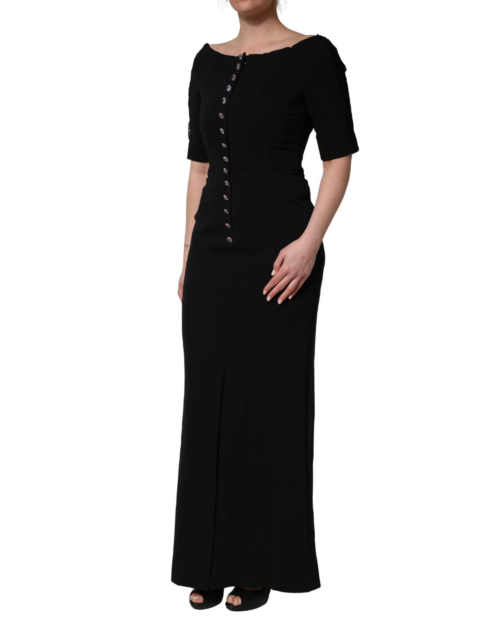 Dolce & Gabbana Black Silk Button Bodice Sheath Maxi Dress