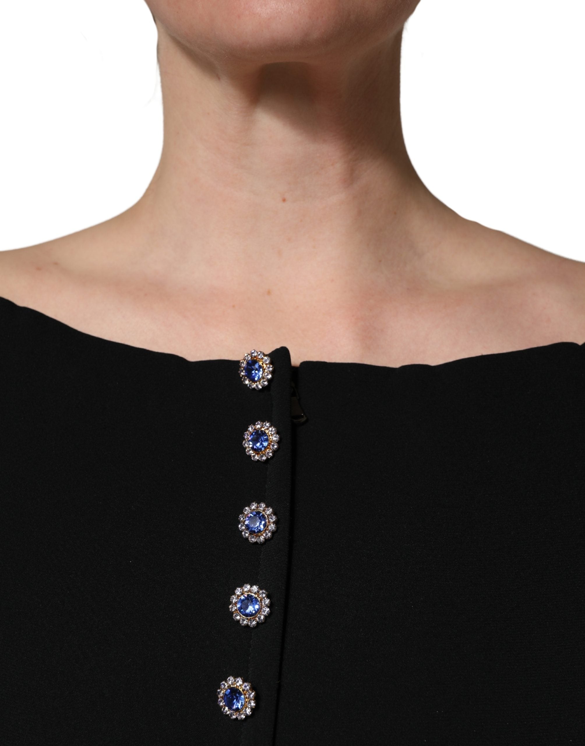 Dolce & Gabbana Black Silk Button Bodice Sheath Maxi Dress