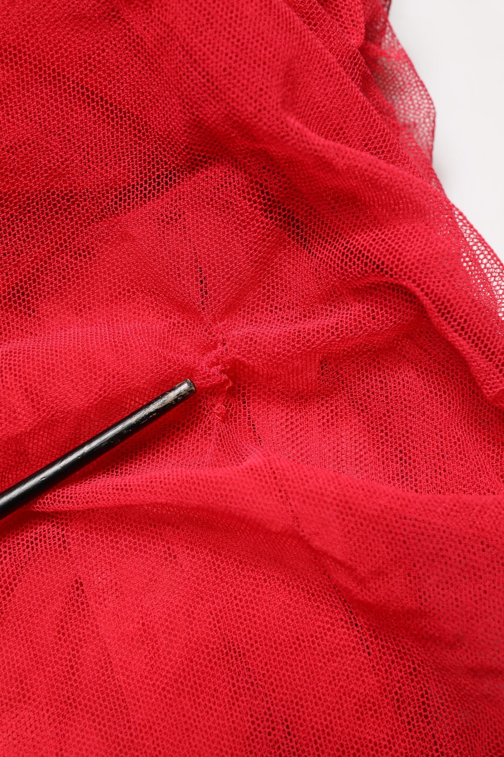 Dolce & Gabbana Red Cotton Ruched Stretch Tulle Midi Dress