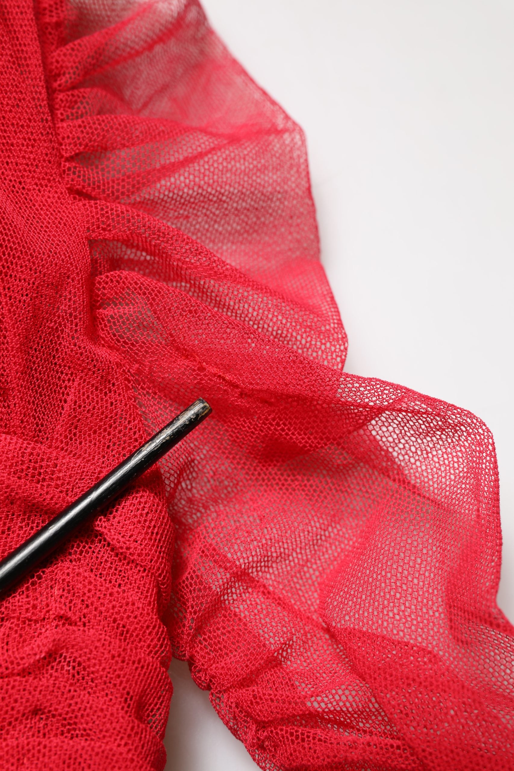 Dolce & Gabbana Red Cotton Ruched Stretch Tulle Midi Dress