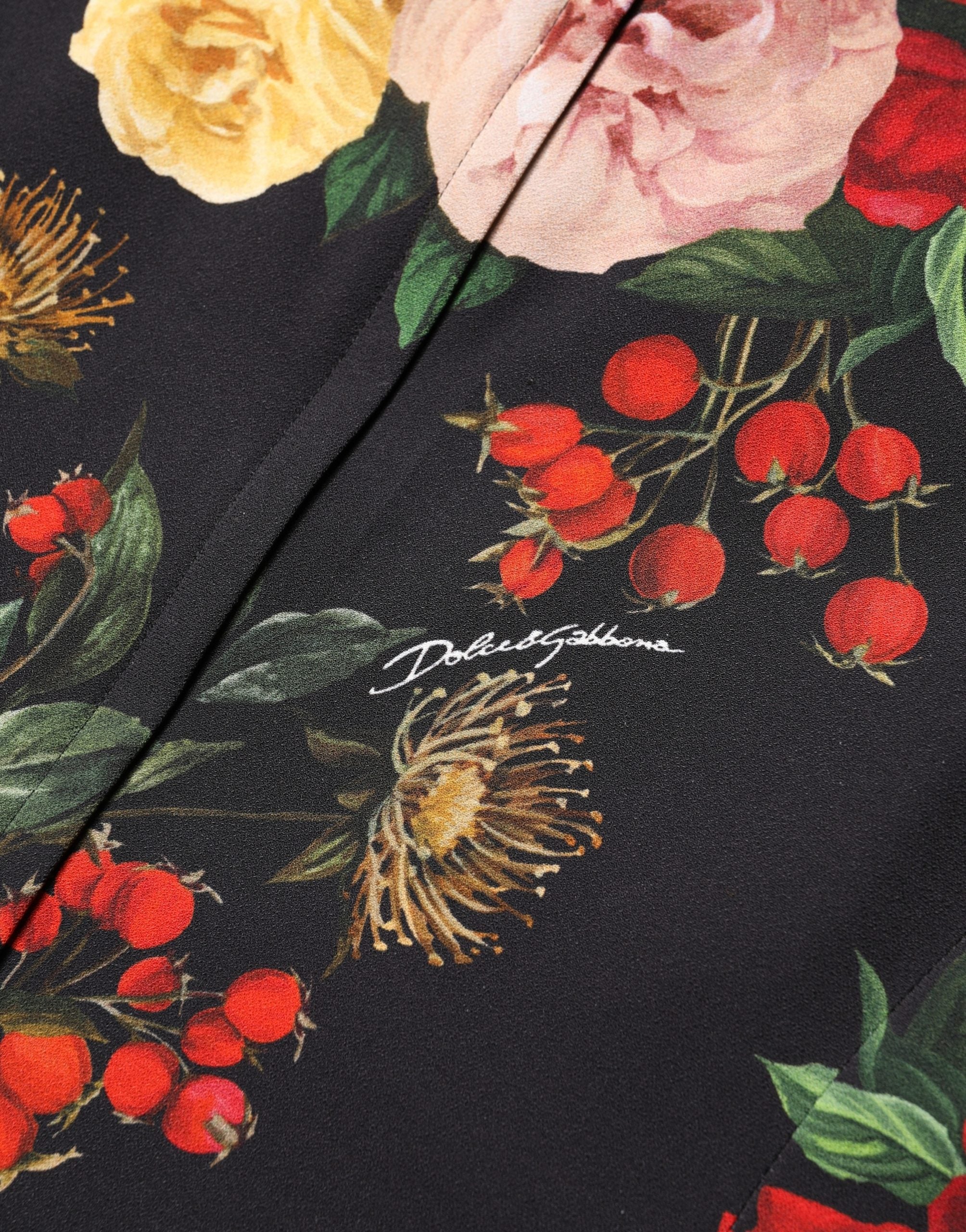 Dolce & Gabbana Black Floral Crepe Frill Detail Blouse Top