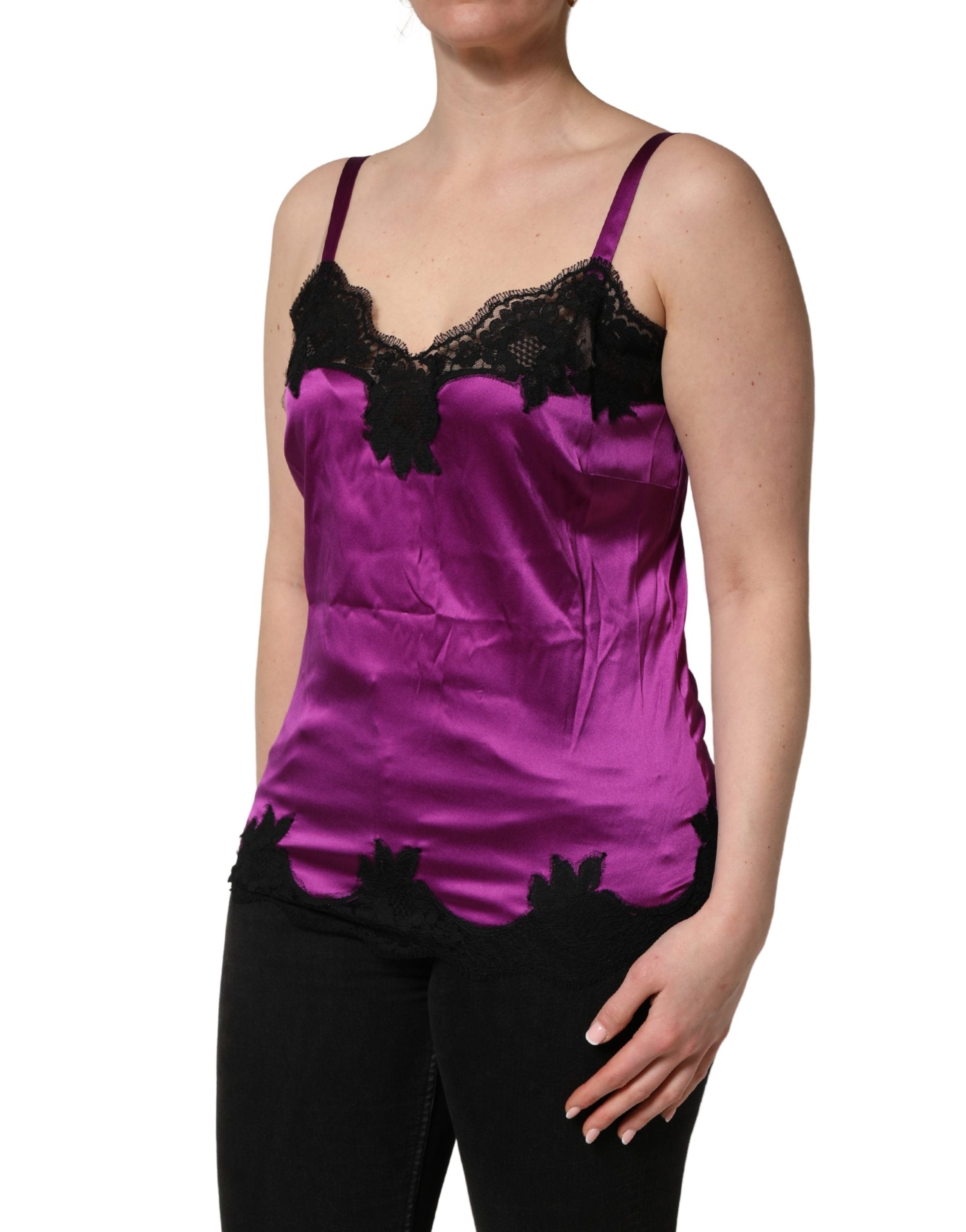 Dolce & Gabbana Purple Silk Lace Trim Camisole Sleeveless Tank Top