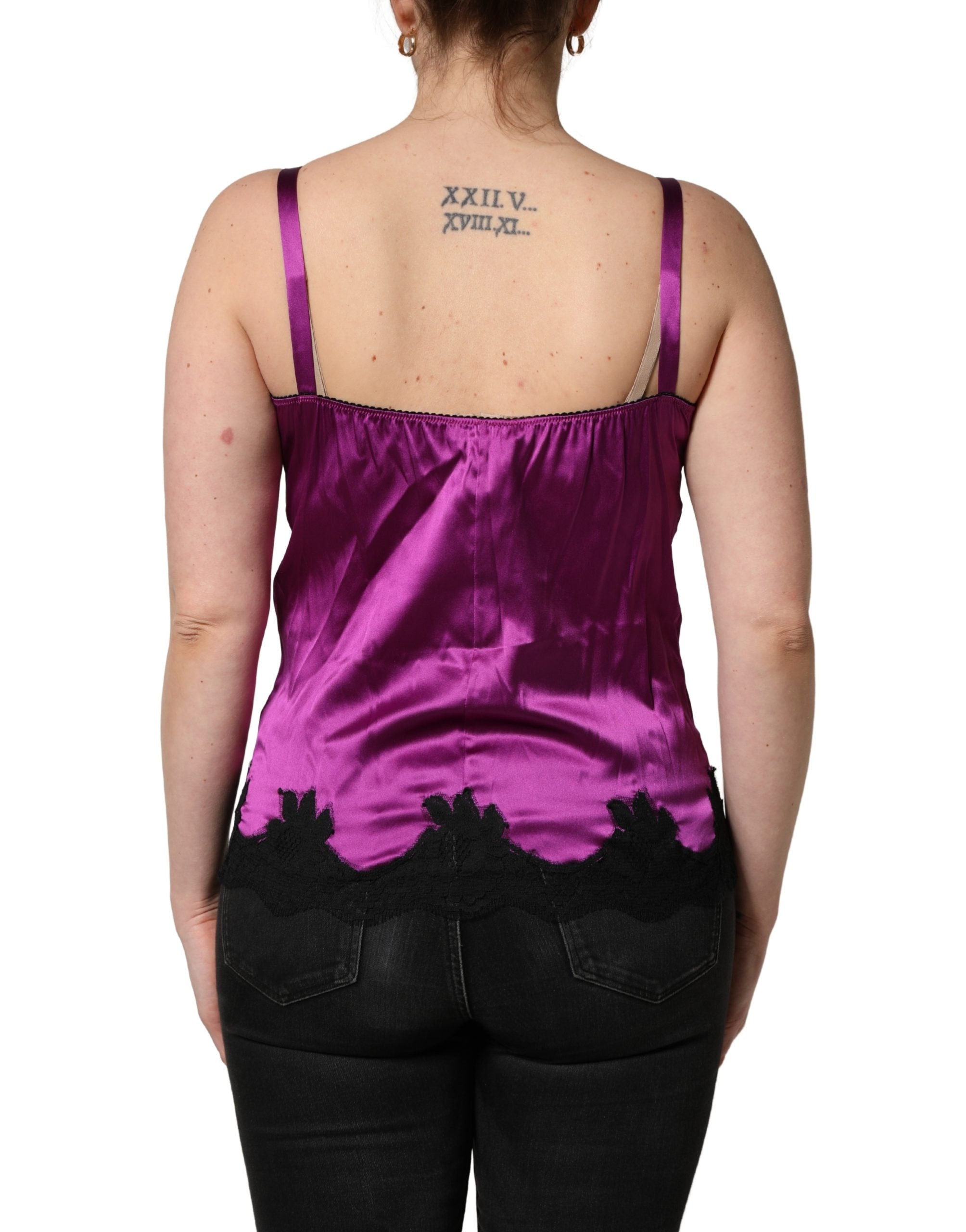 Dolce & Gabbana Purple Silk Lace Trim Camisole Sleeveless Tank Top