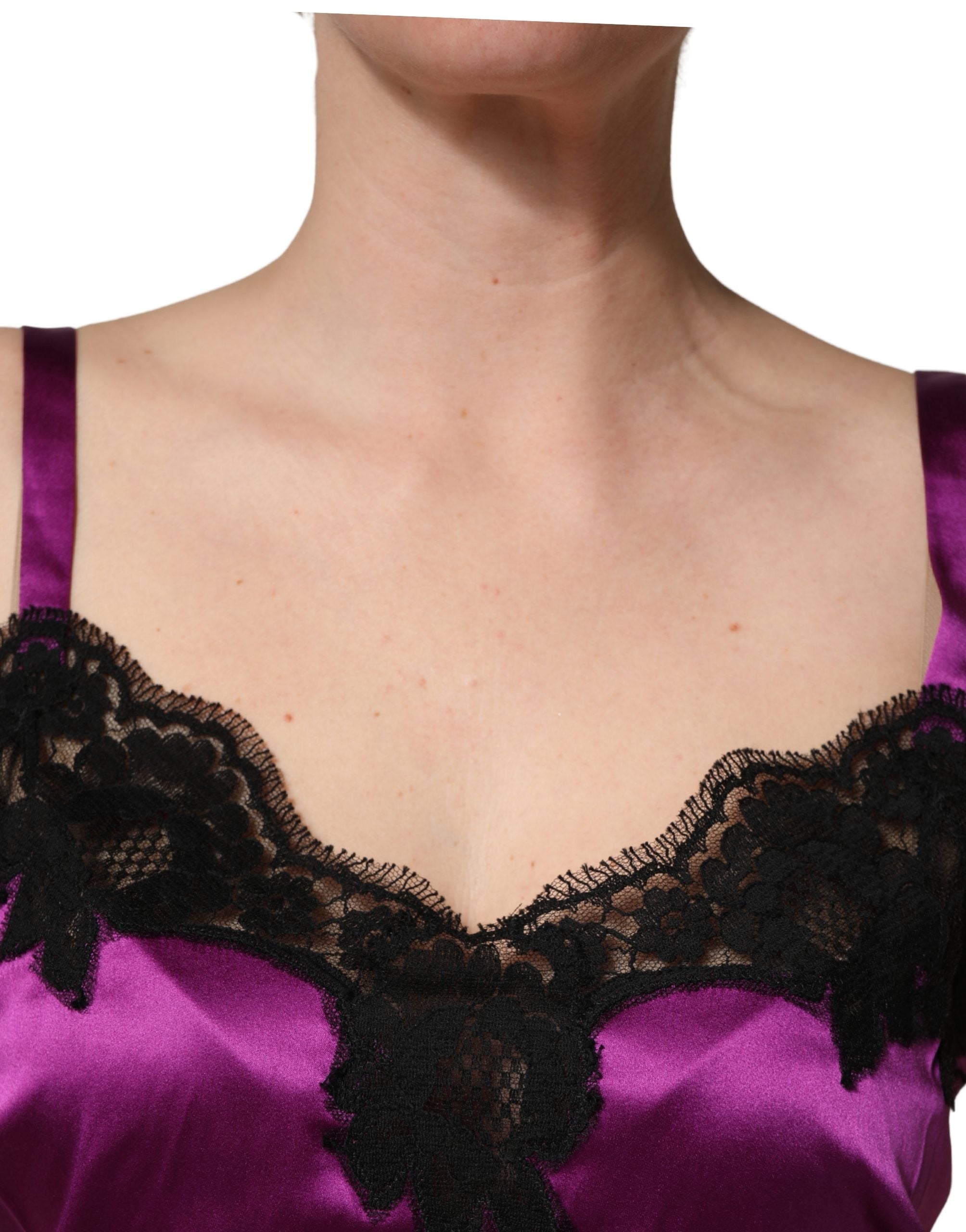 Dolce & Gabbana Purple Silk Lace Trim Camisole Sleeveless Tank Top