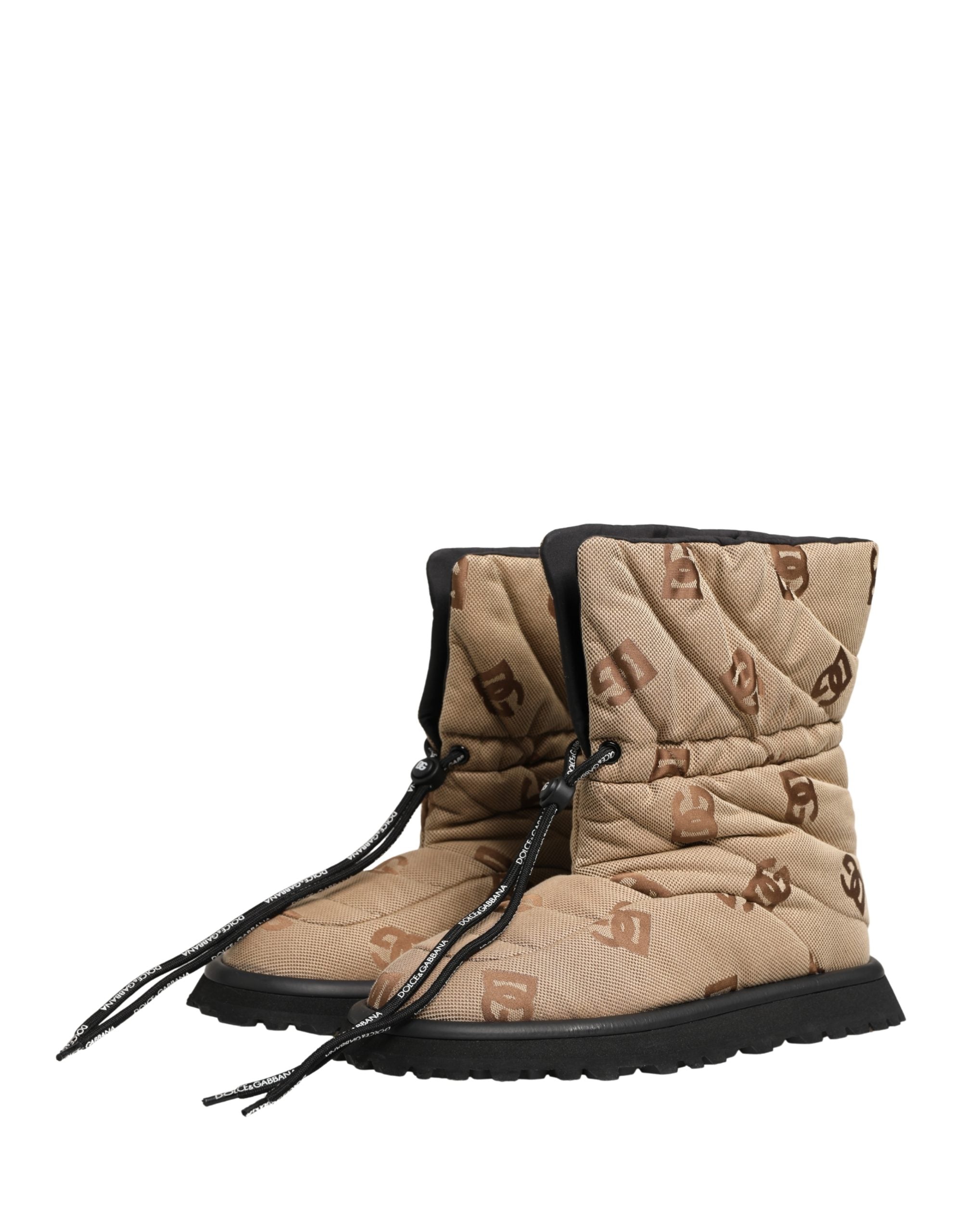 Dolce & Gabbana Brown Logo Print Lace Up Snow Boots Shoes