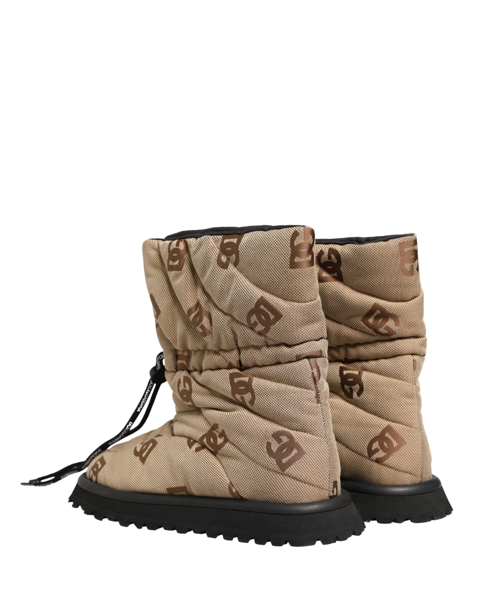 Dolce & Gabbana Brown Logo Print Lace Up Snow Boots Shoes