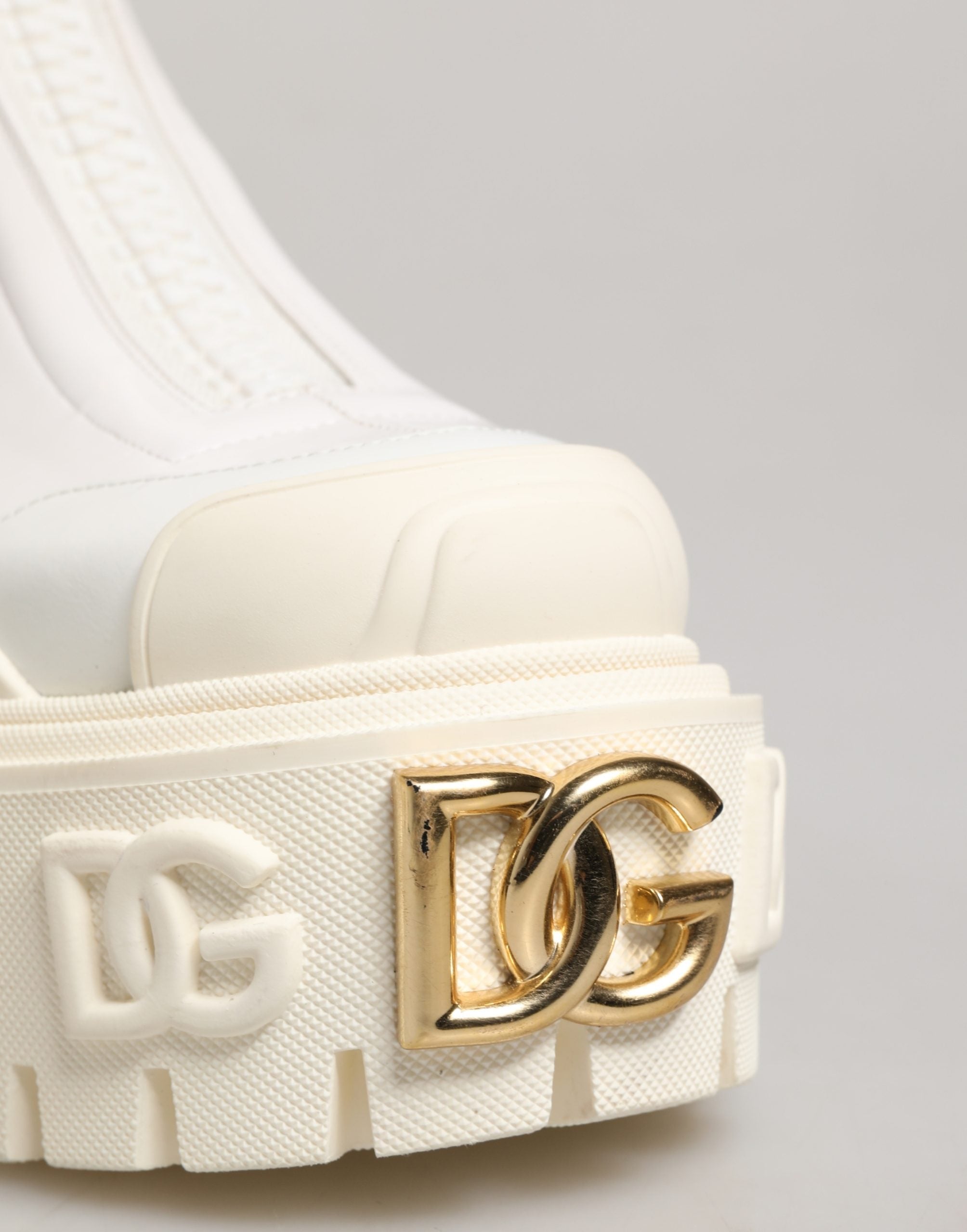 Dolce & Gabbana White Leather Rubber Logo Ankle Boots Shoes