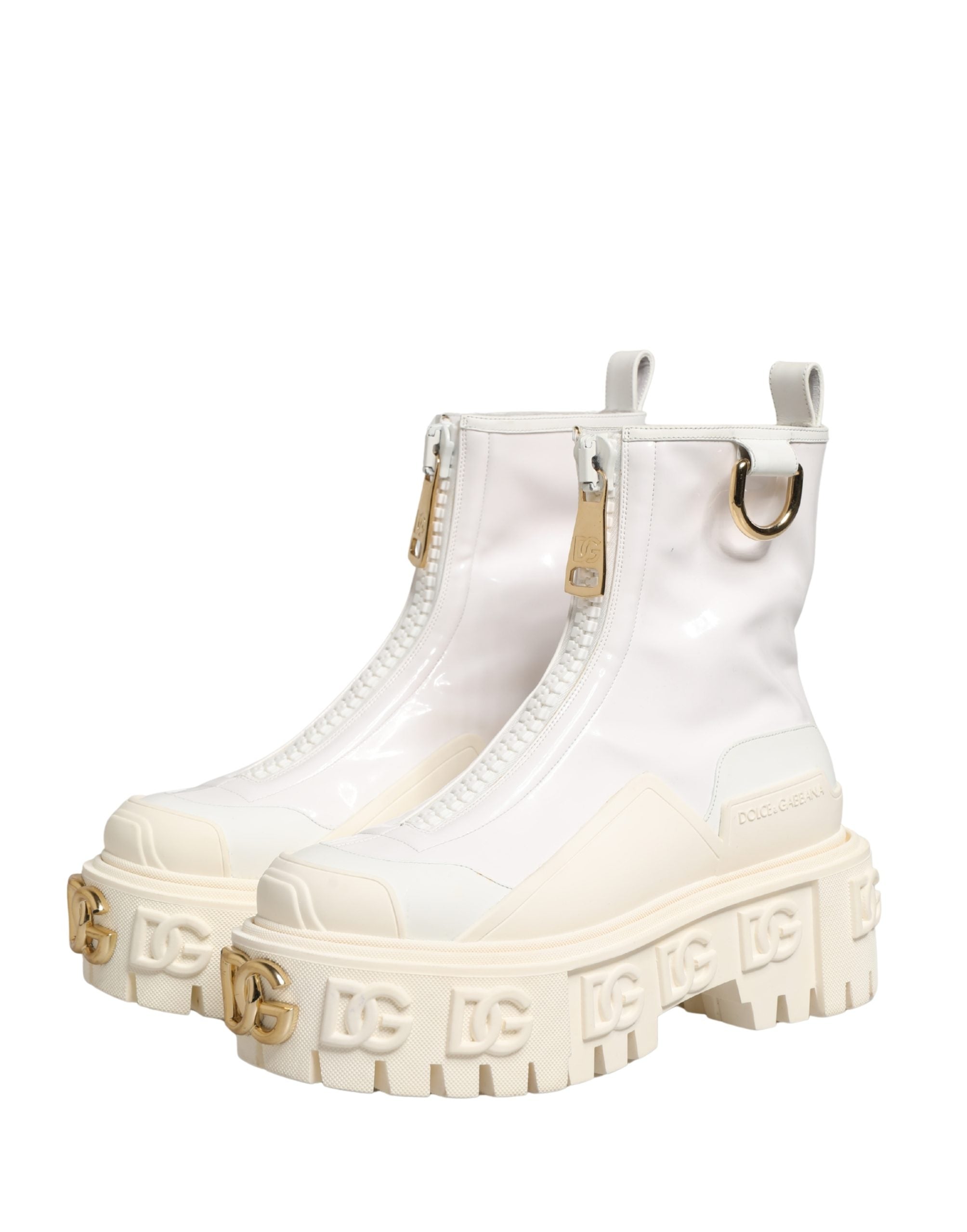 Dolce & Gabbana White Leather Rubber Logo Ankle Boots Shoes