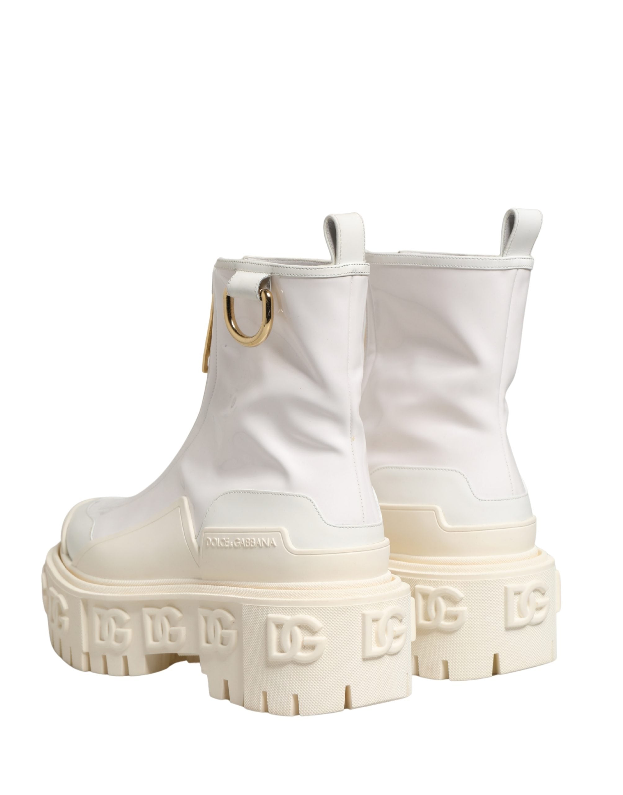 Dolce & Gabbana White Leather Rubber Logo Ankle Boots Shoes