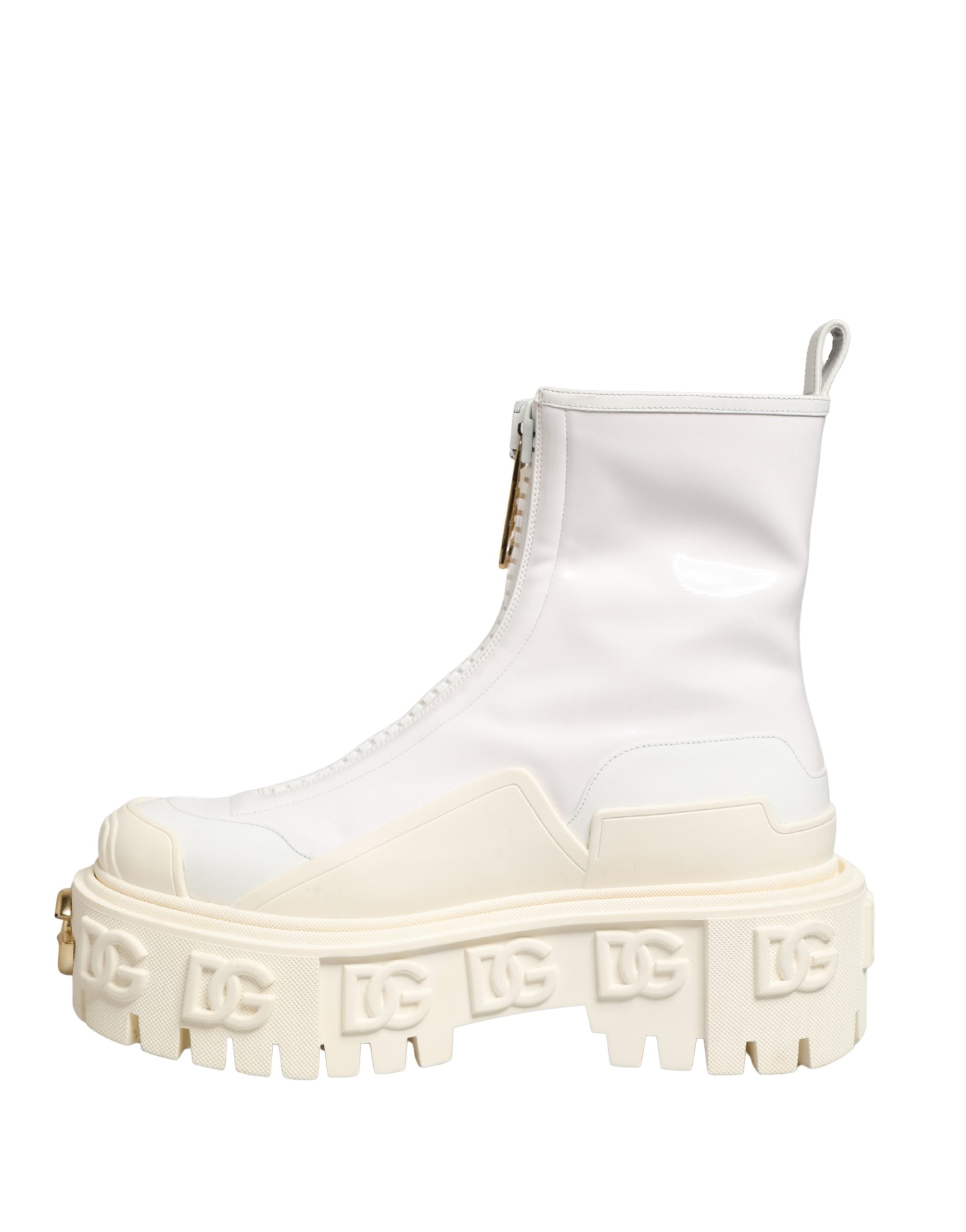 Dolce & Gabbana White Leather Rubber Logo Ankle Boots Shoes