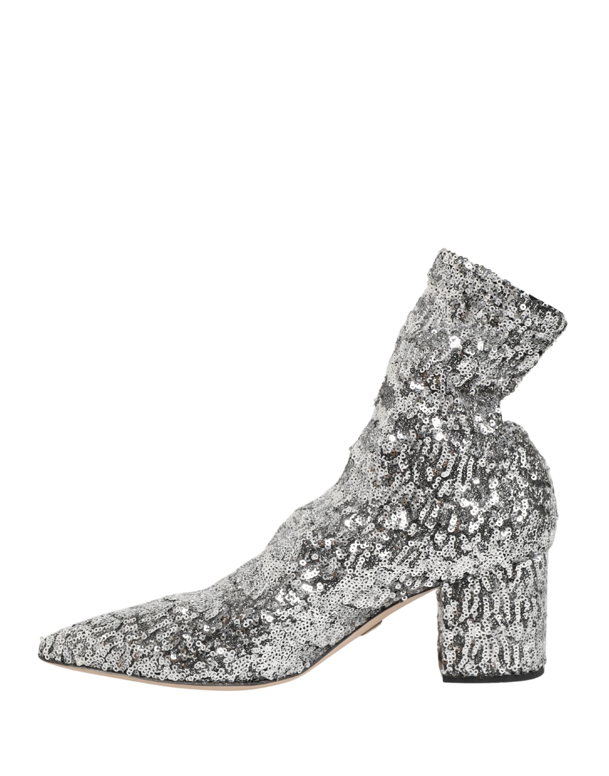 Dolce & Gabbana Silver Sequined Short Boots Stretch Shoes