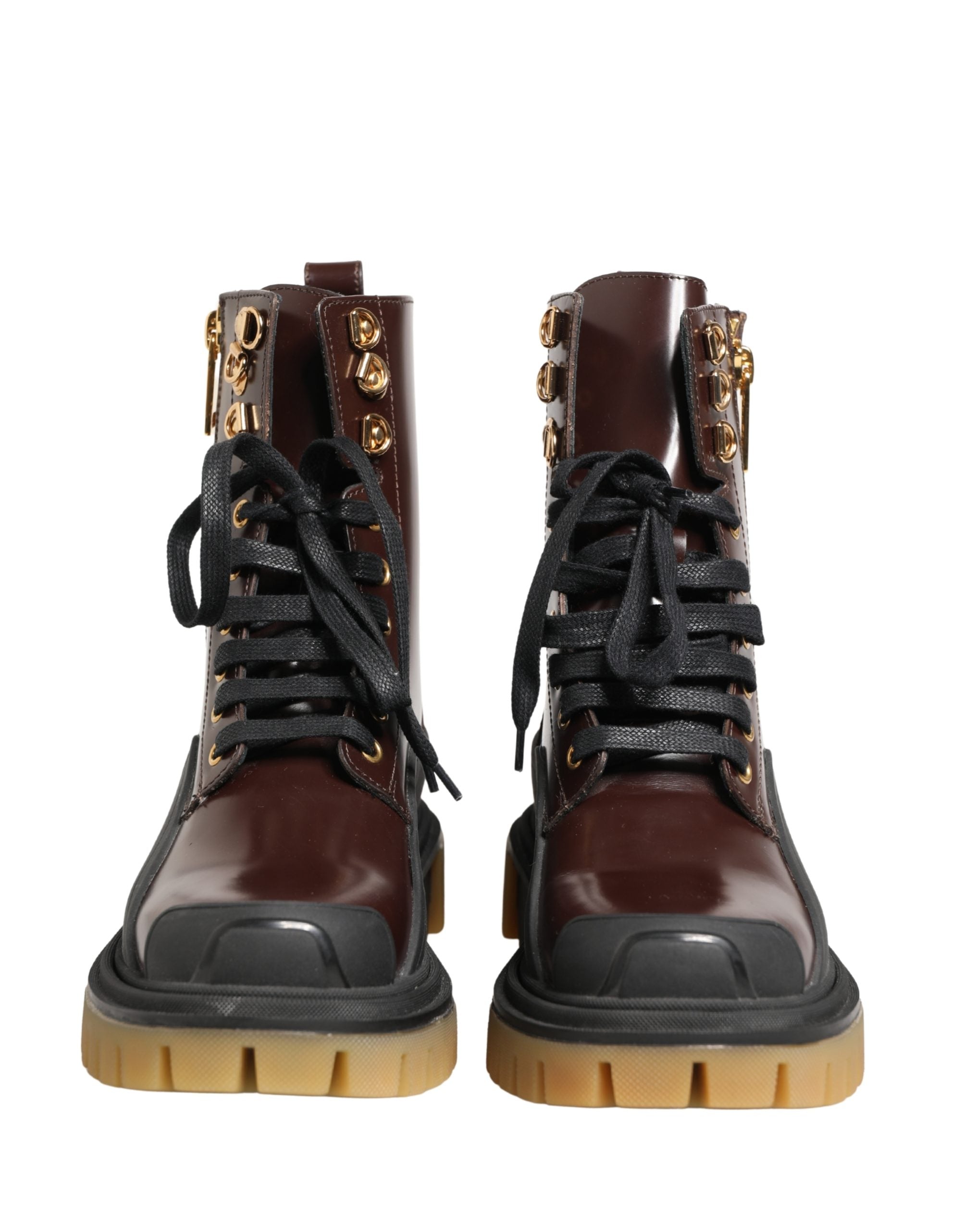Dolce & Gabbana Maroon Leather Lace Up Biker Boots Shoes