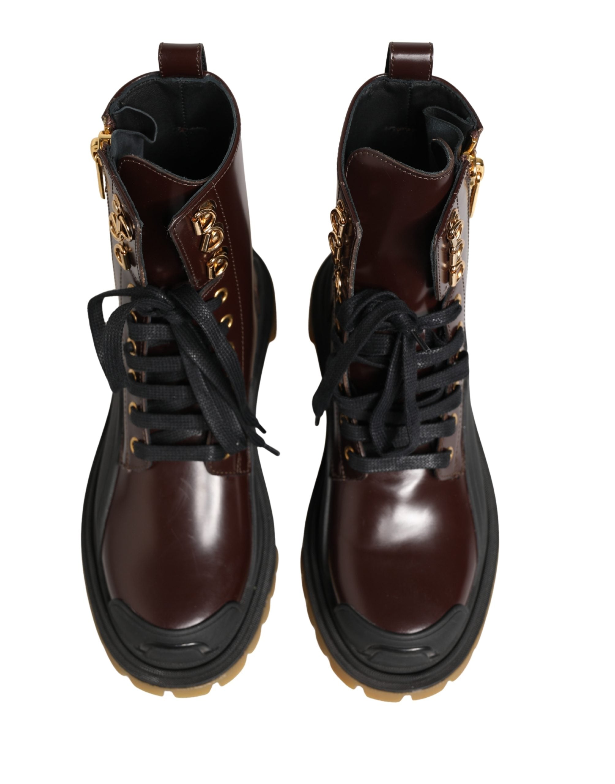 Dolce & Gabbana Maroon Leather Lace Up Biker Boots Shoes