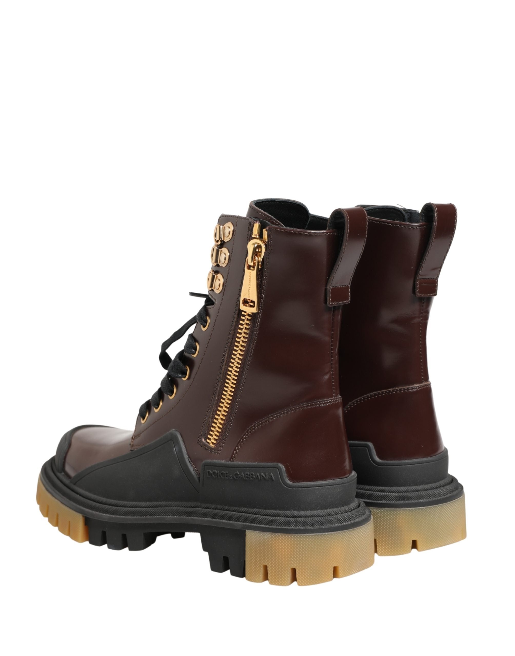 Dolce & Gabbana Maroon Leather Lace Up Biker Boots Shoes