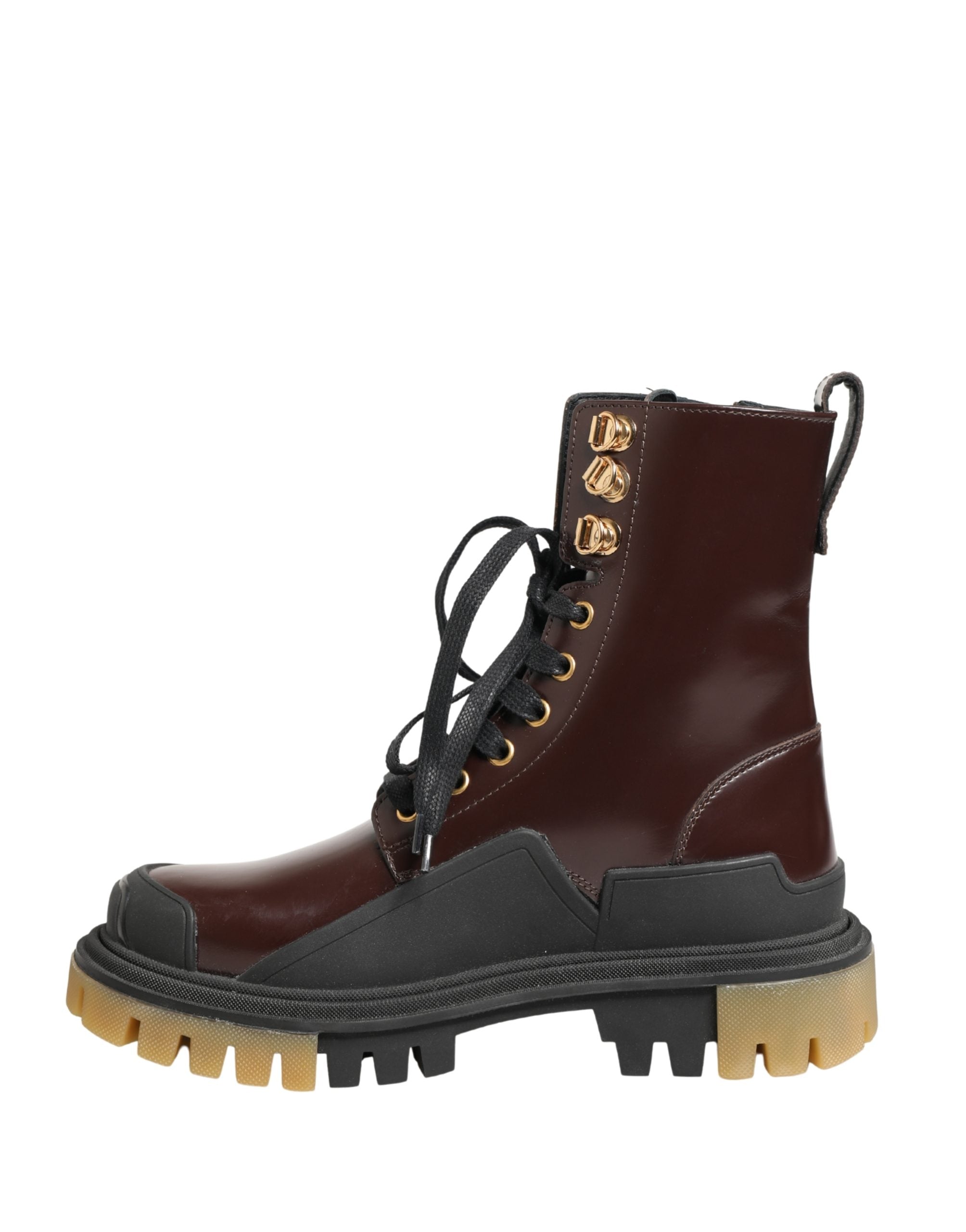 Dolce & Gabbana Maroon Leather Lace Up Biker Boots Shoes